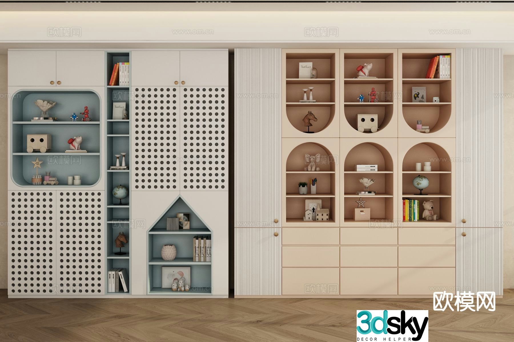 Modern children’s bookcase decorative cabinet 3d model