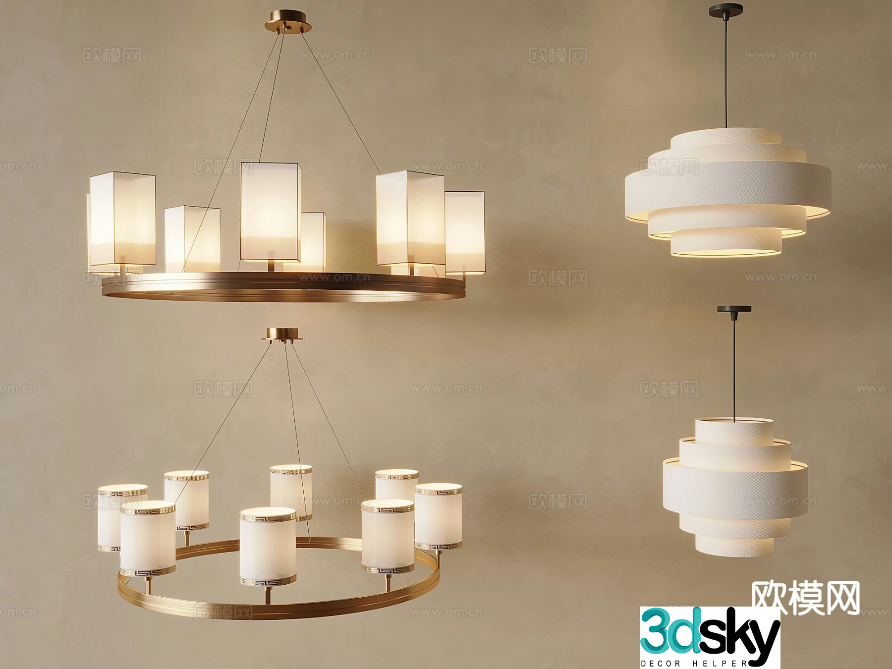 New Chinese style chandelier multi-head chandelier tea room chandelier 3d model