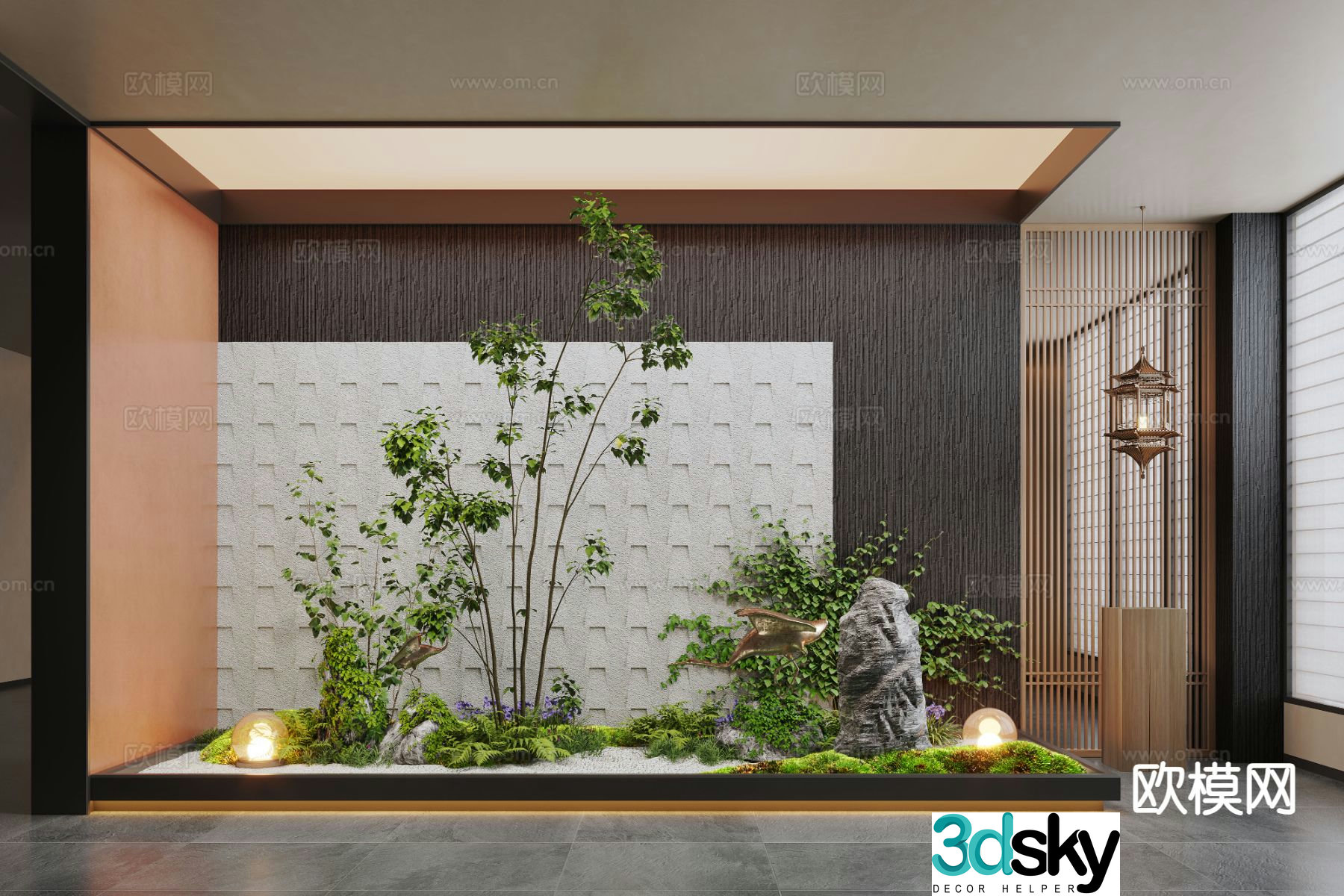 New Chinese style indoor landscape plant landscaping 3D model