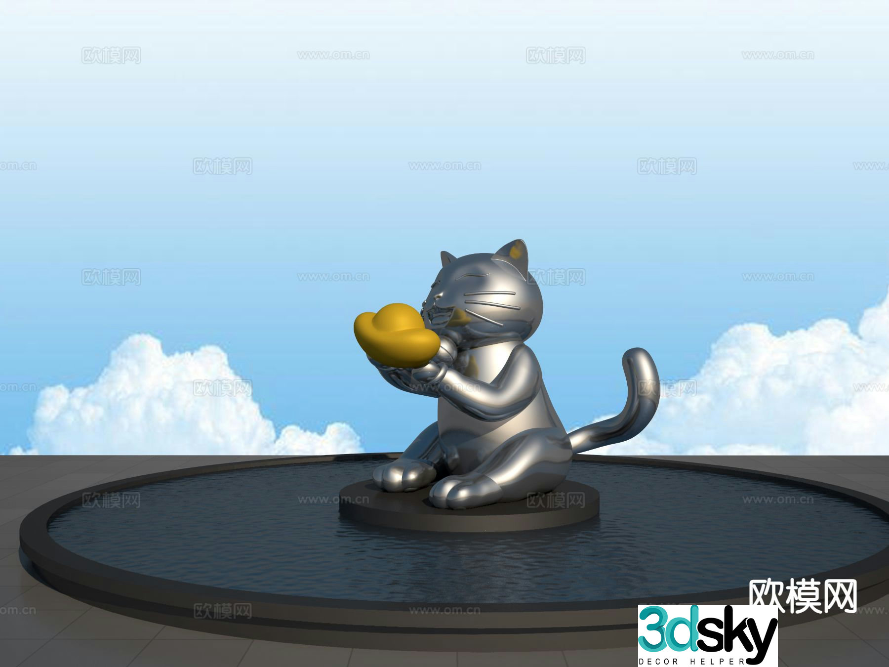 Lucky Cat Sculpture Landscape Sculpture 3D Model