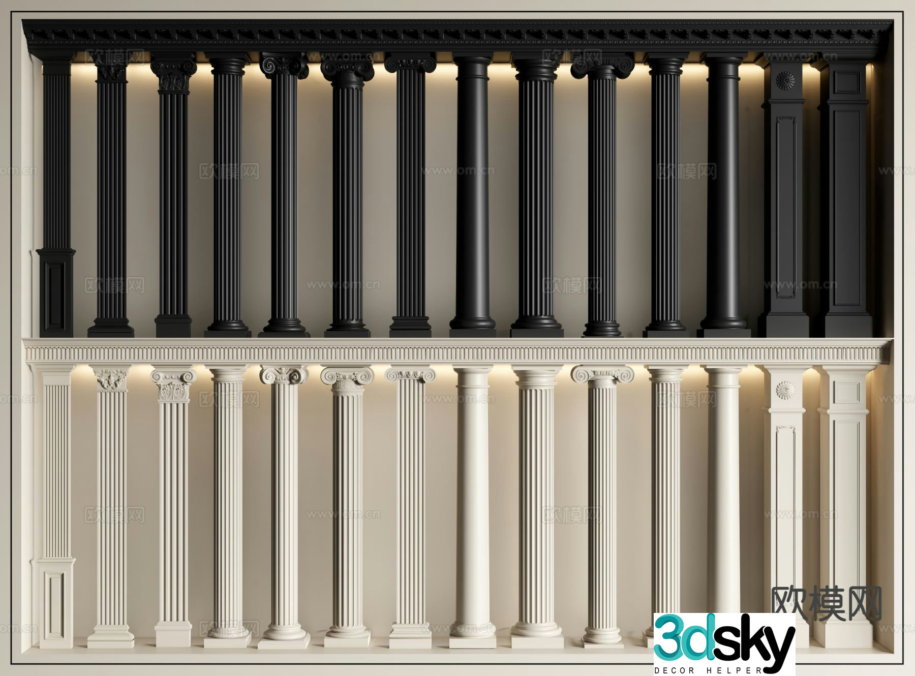 European columns Roman columns carved columns gypsum columns 3D model