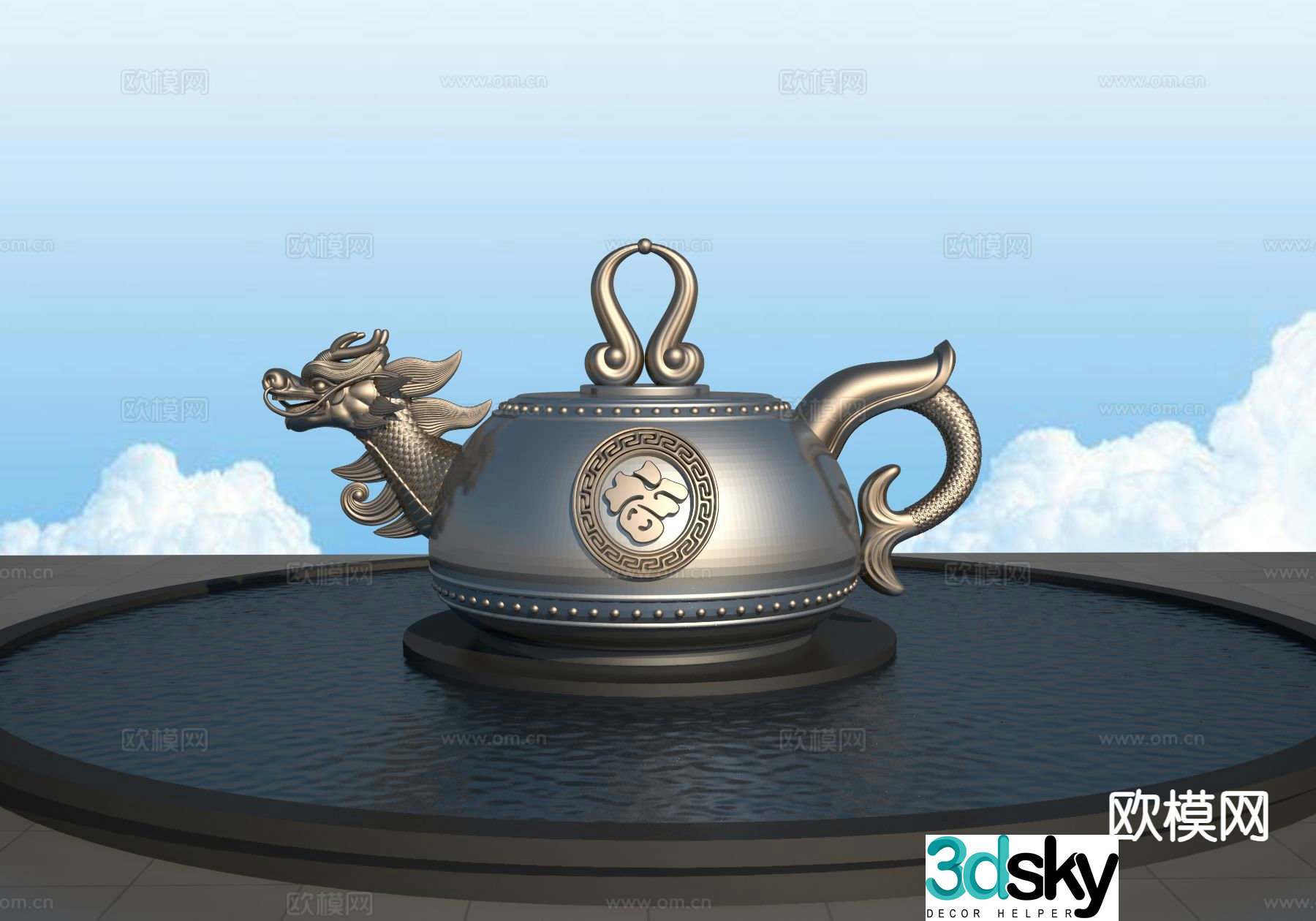 Chinese landscape sketch sculpture teapot 3D model