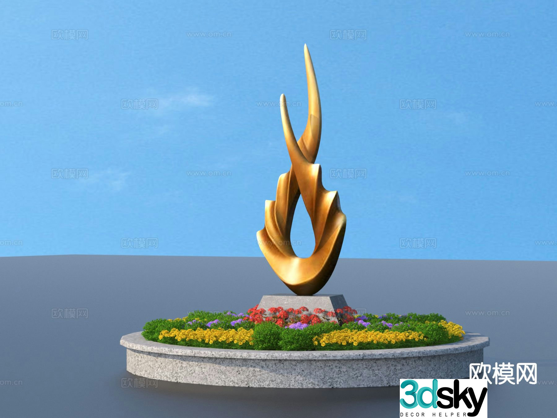 Flower Pond Seat Landscape Sculpture 3D Model