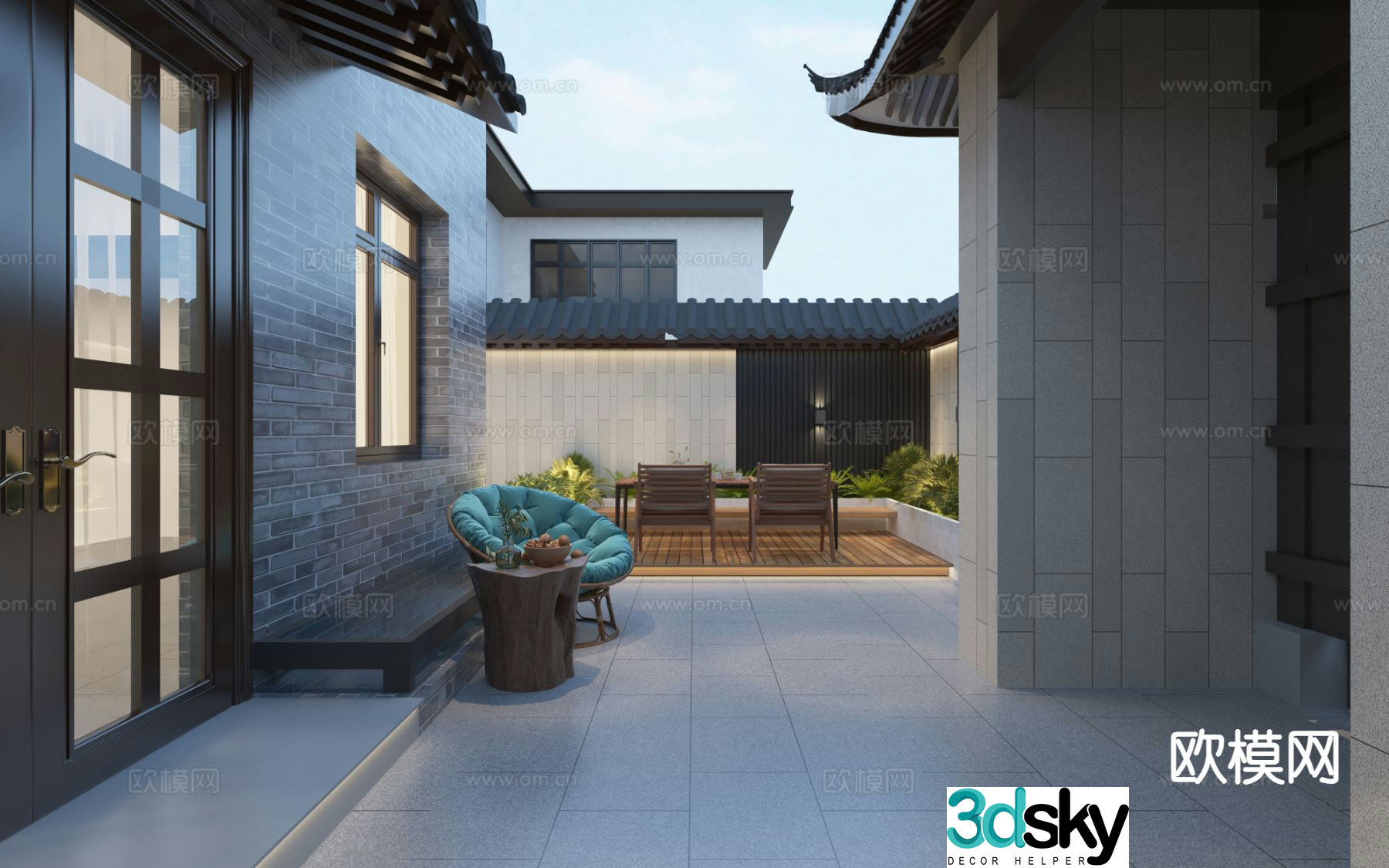 New Chinese style courtyard landscape 3D model