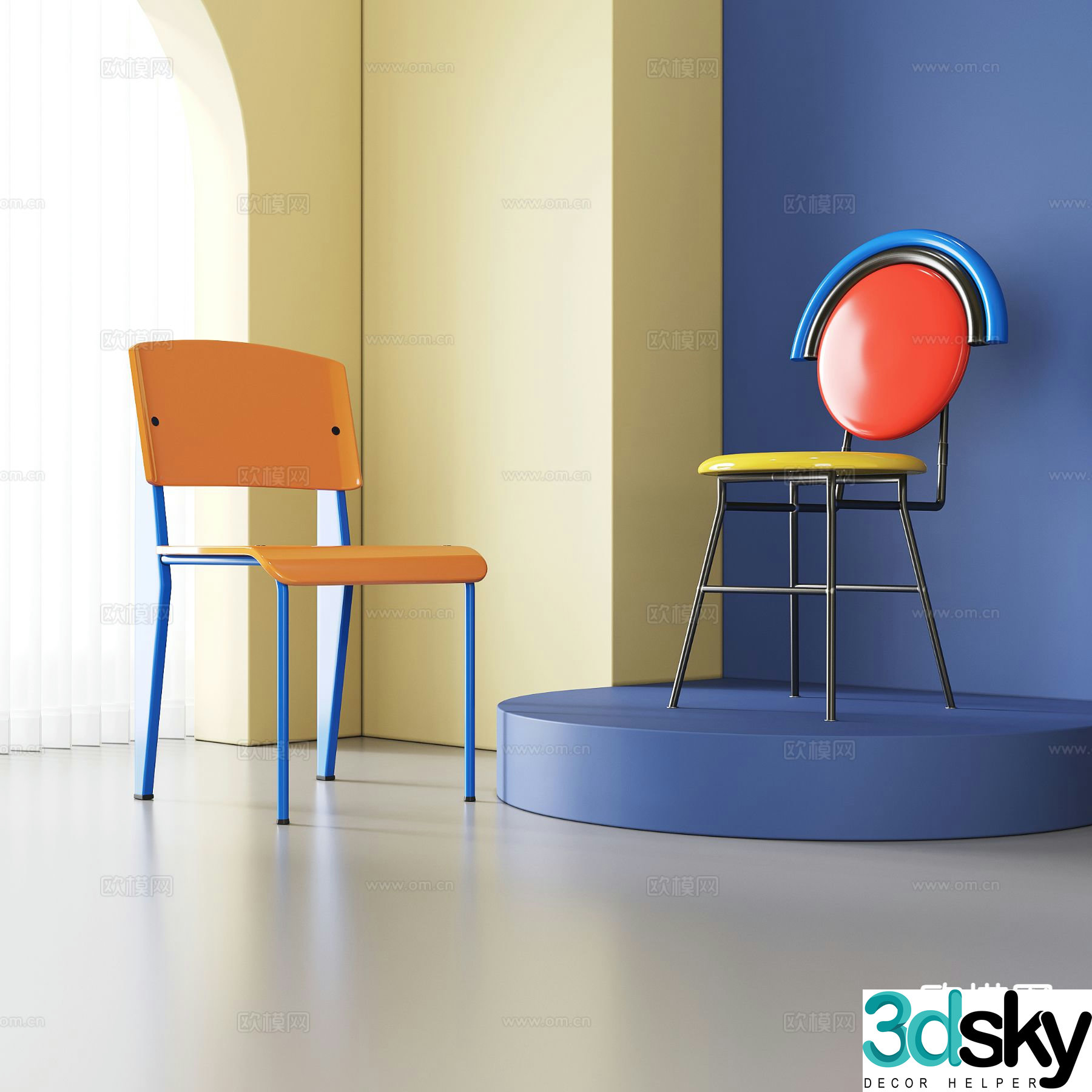 Memphis style chair dining chair 3d model