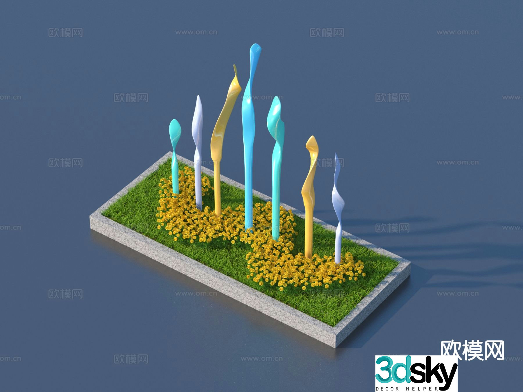 Flower pond landscape sketch 3D model