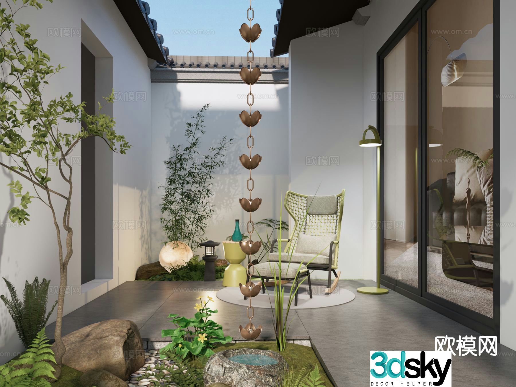 New Chinese style courtyard landscape dry landscape 3D model
