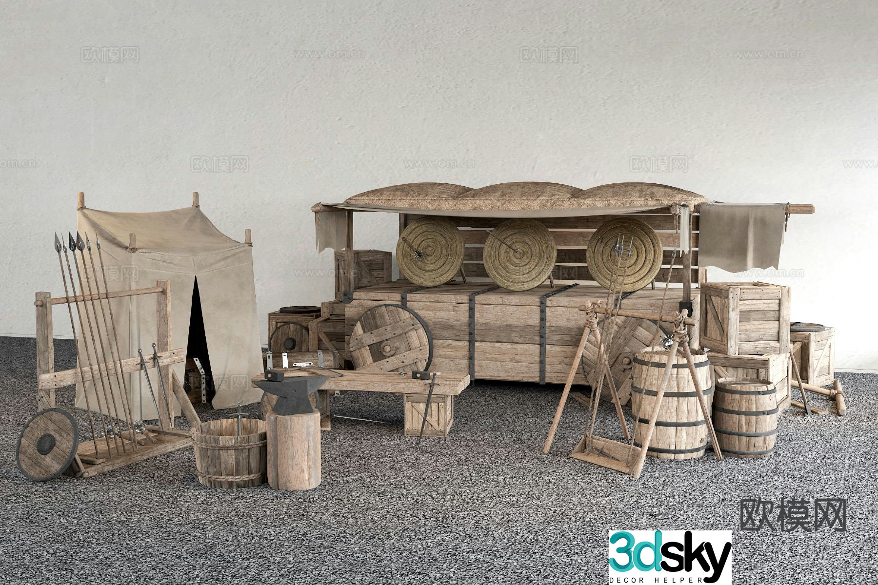Medieval stalls ancient stalls market stalls 3D model