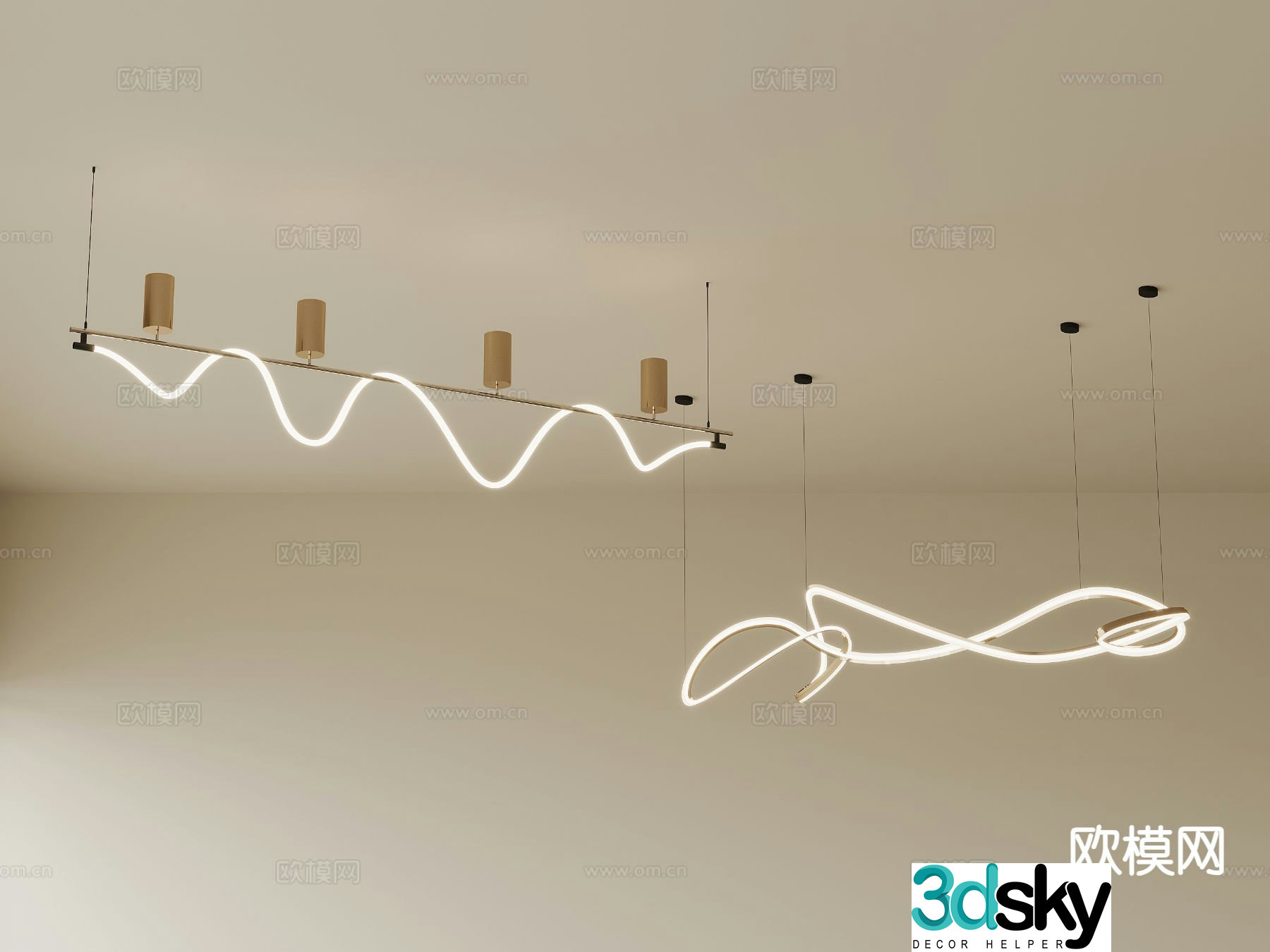 Modern line chandelier long chandelier 3d model
