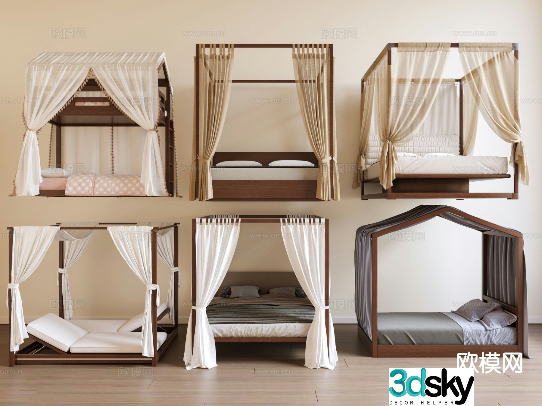 New Chinese style curtain bed curtain double bed 3d model