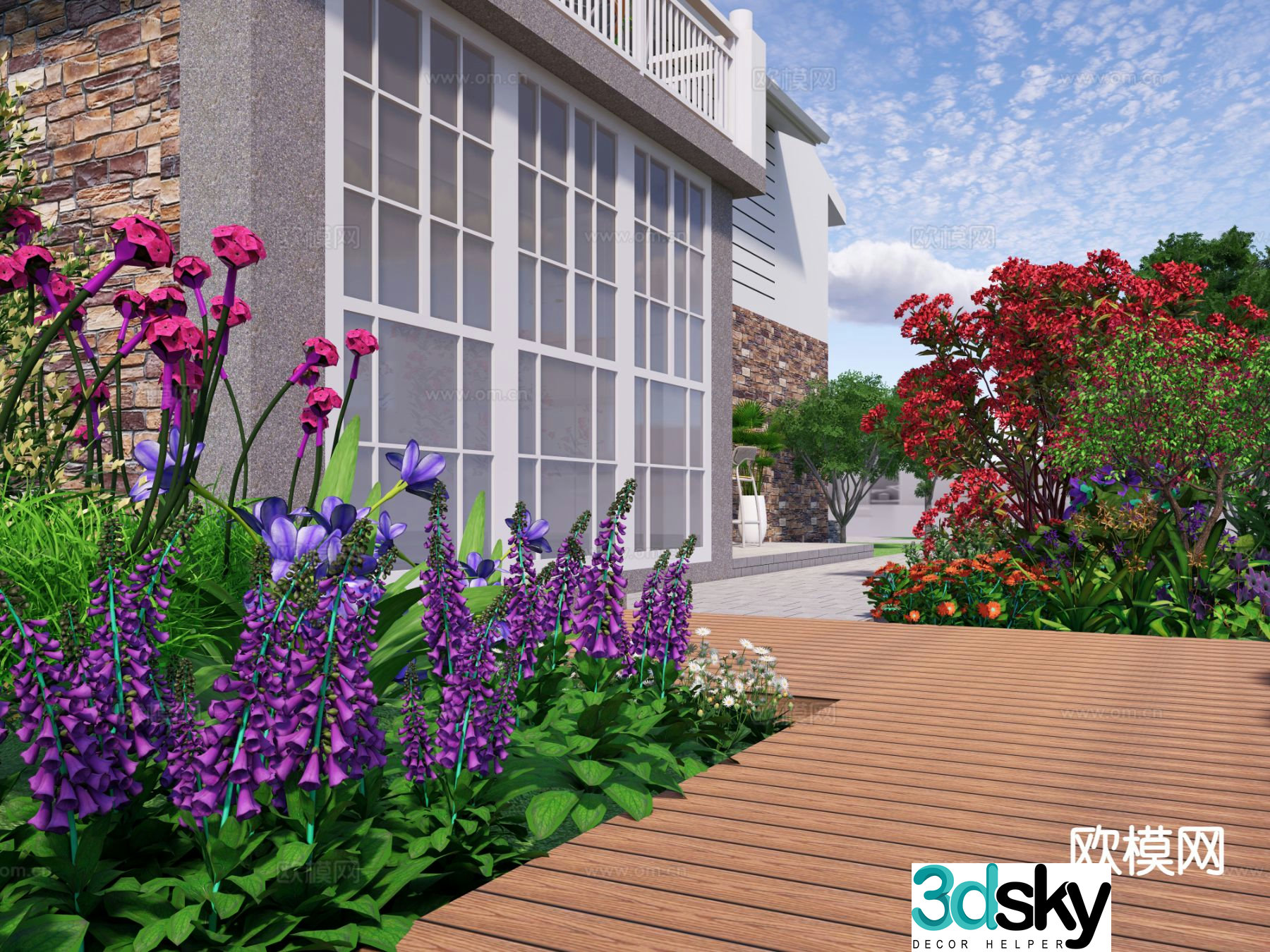 Modern courtyard garden flower bed flower border 3D model