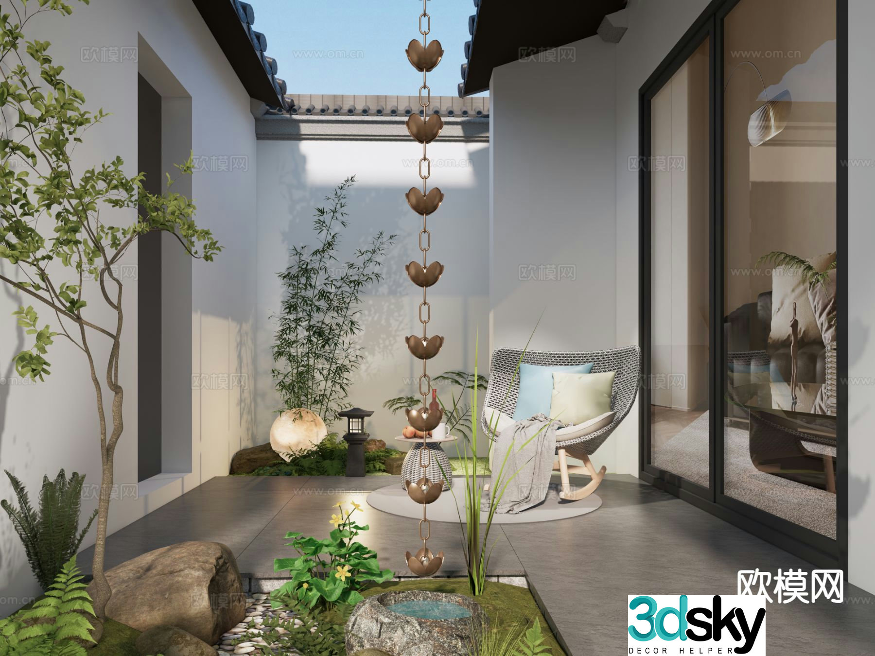 New Chinese style courtyard landscape dry landscape 3D model