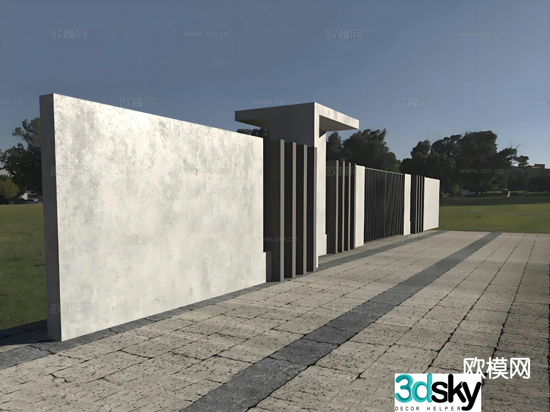 Simple courtyard wall courtyard fence fence 3d model