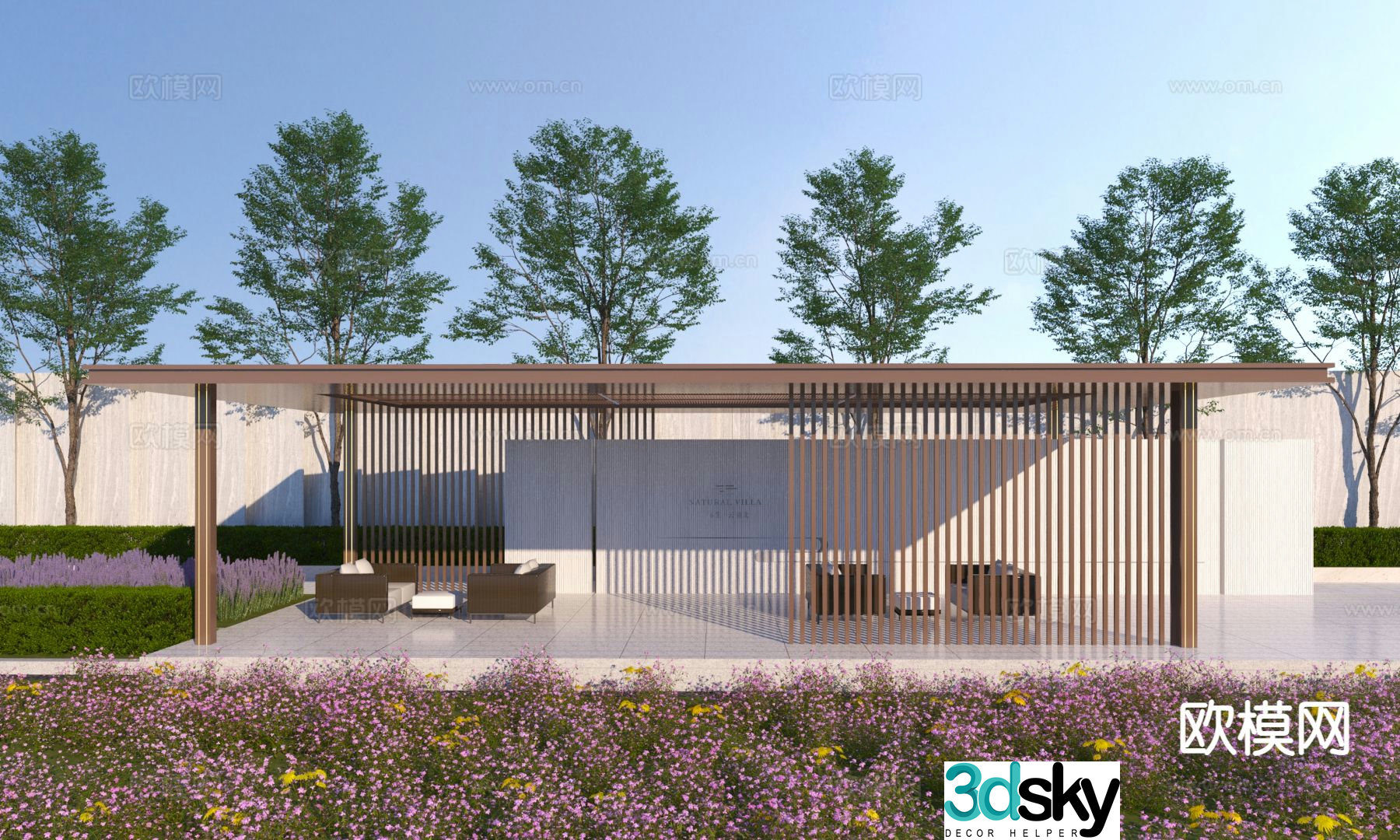 New Chinese style courtyard landscape leisure corridor 3D model