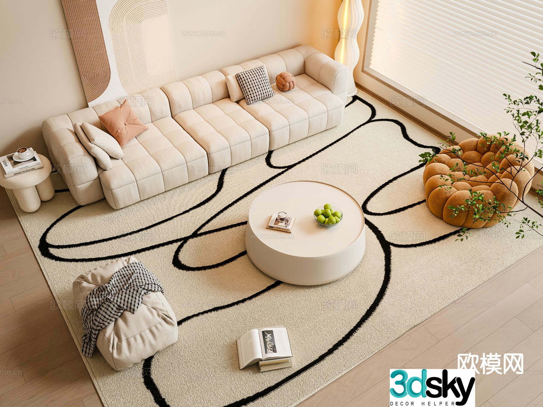 Cream style sofa modular sofa 3d model