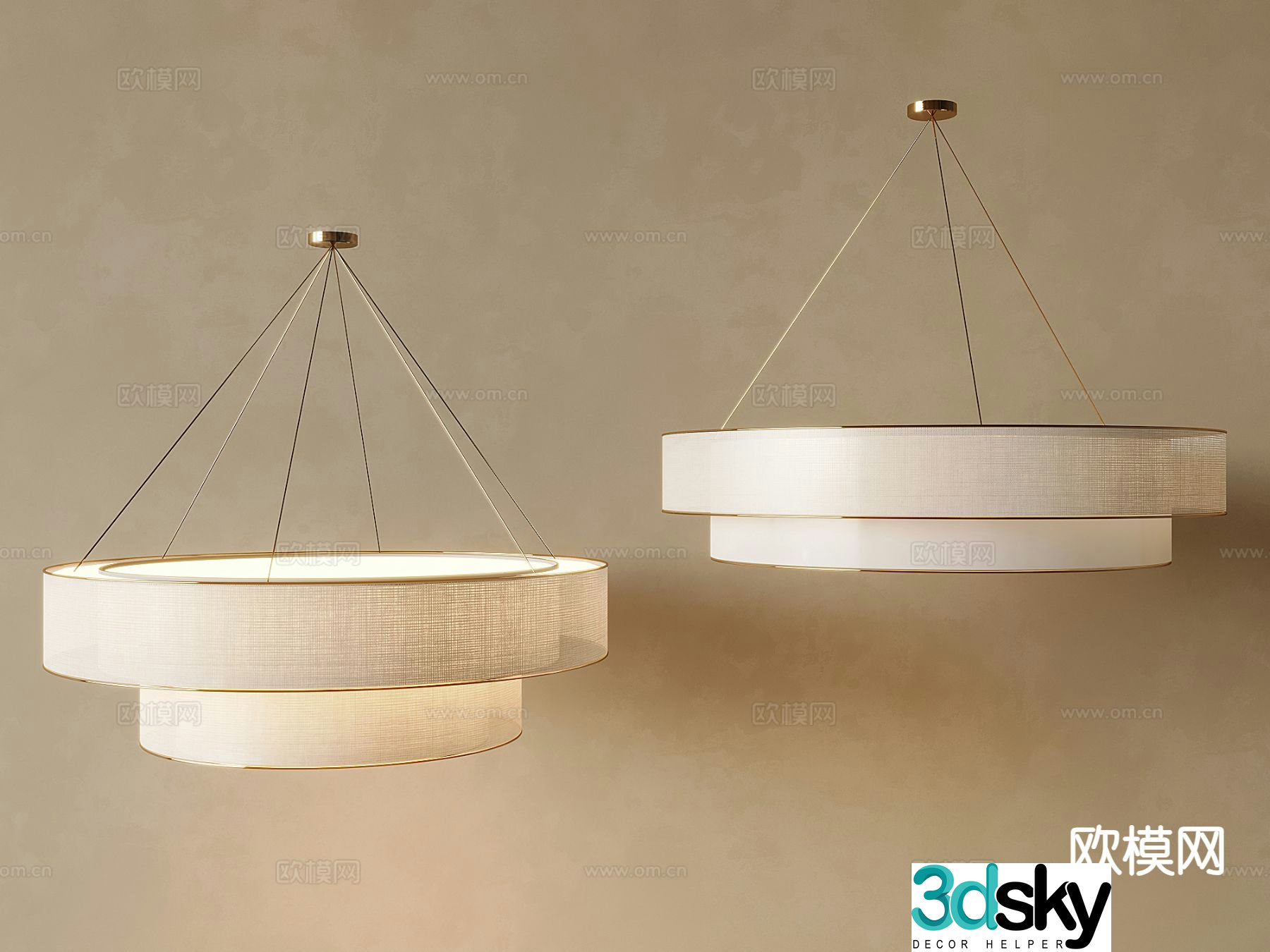 New Chinese style round chandelier fabric chandelier 3d model