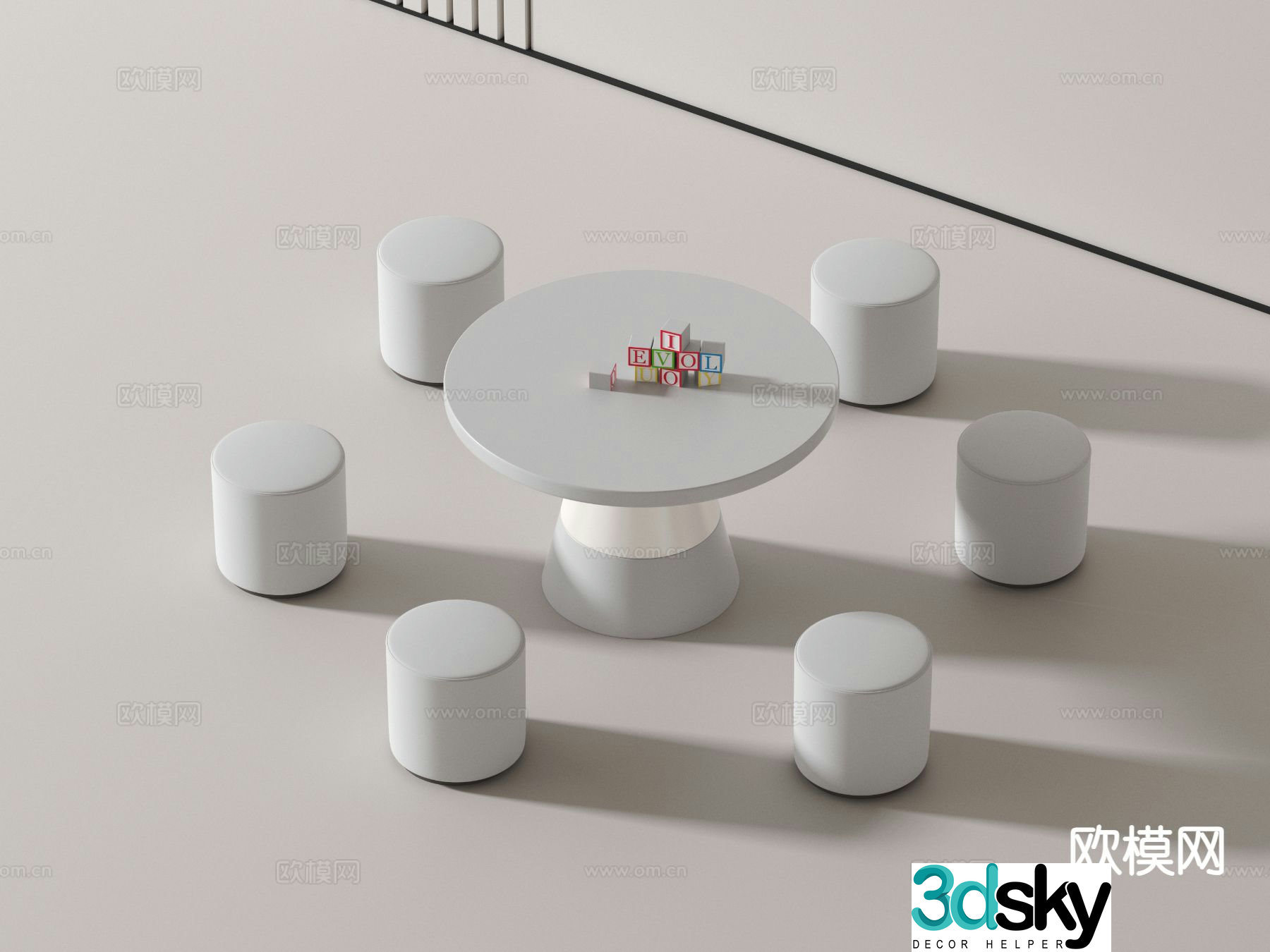 Modern children’s table and chairs round table 3d model