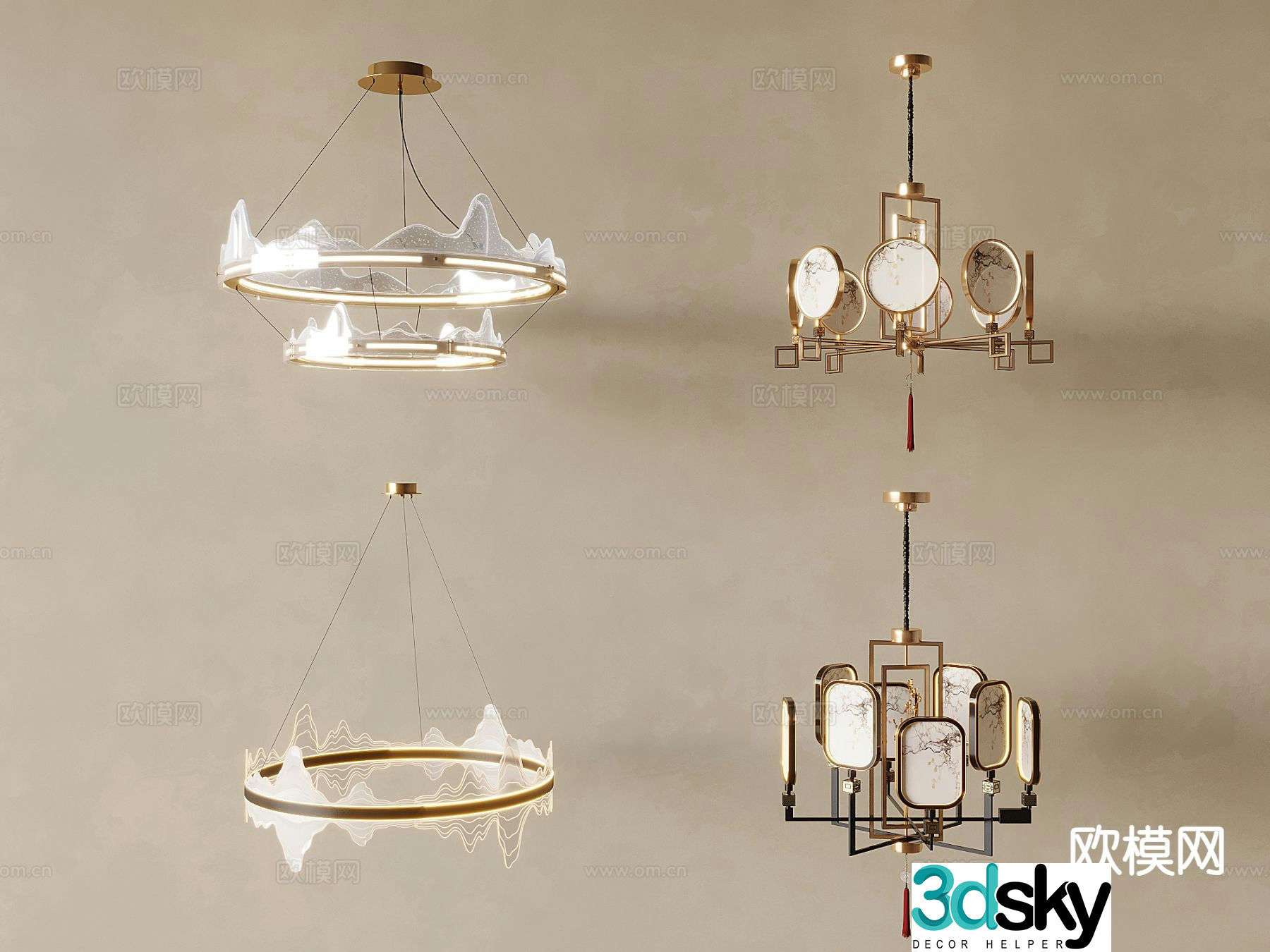 New Chinese style Zen chandelier Mountain chandelier 3d model