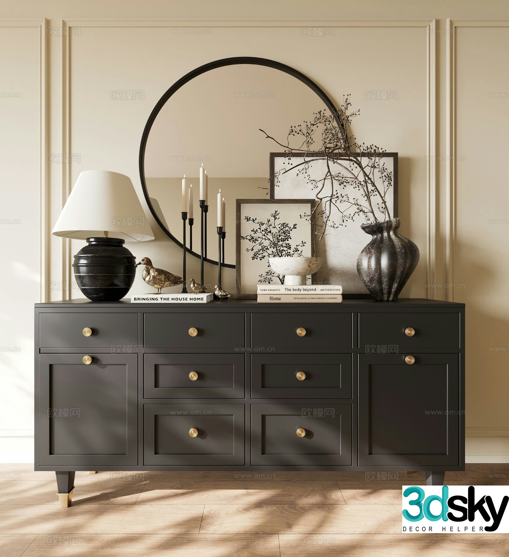 American chest of drawers side cabinet 3d model