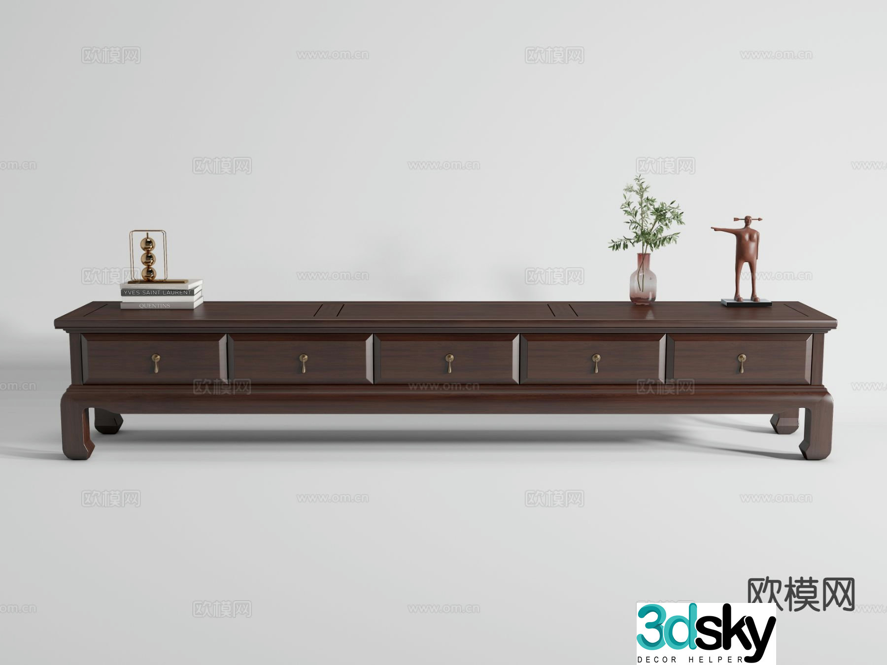 Chinese solid wood TV cabinet 3D model