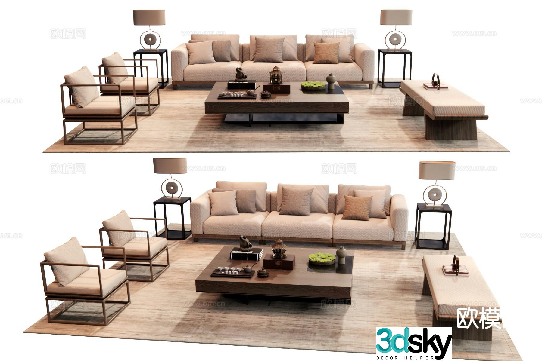 New Chinese style sofa modular sofa 3d model
