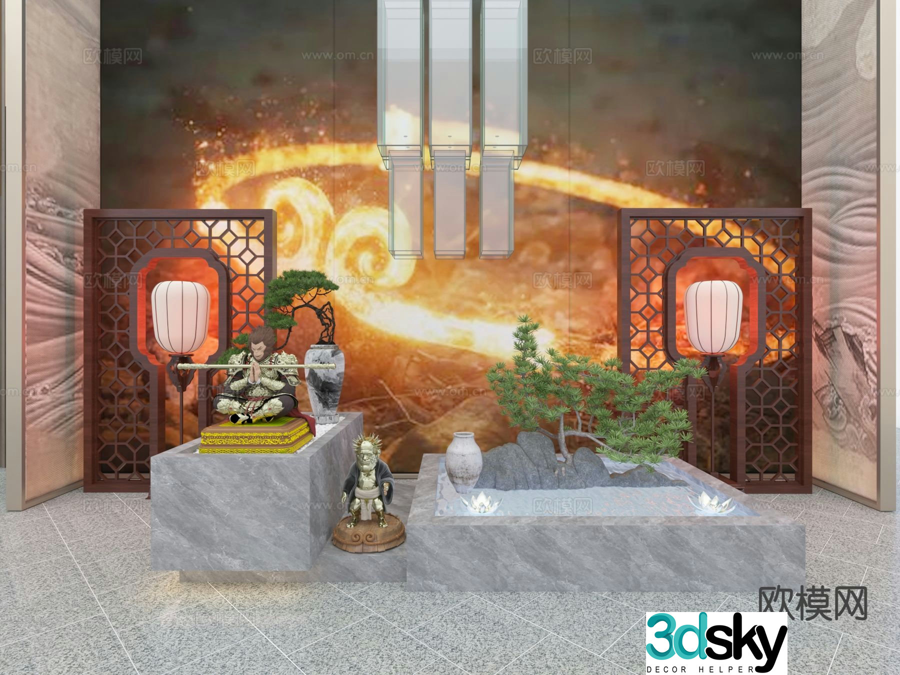 Chinese style landscaping landscape sculpture 3d model