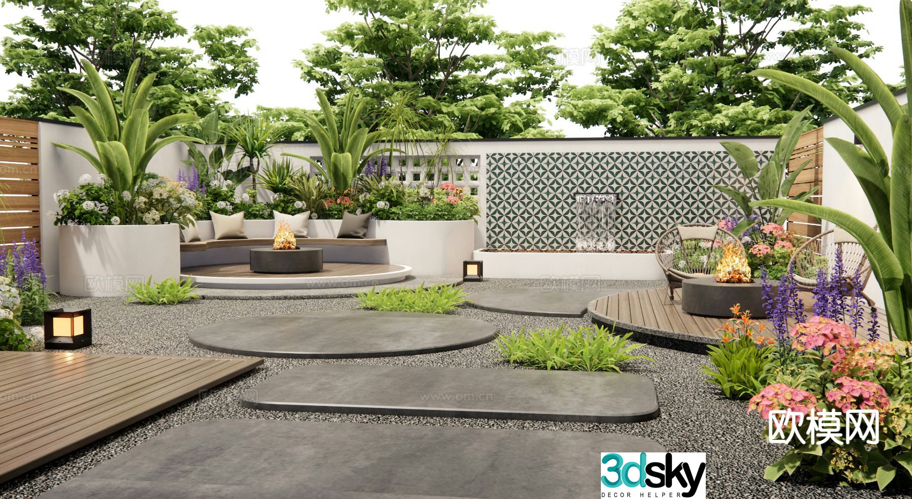 Modern villa courtyard garden landscape 3d model