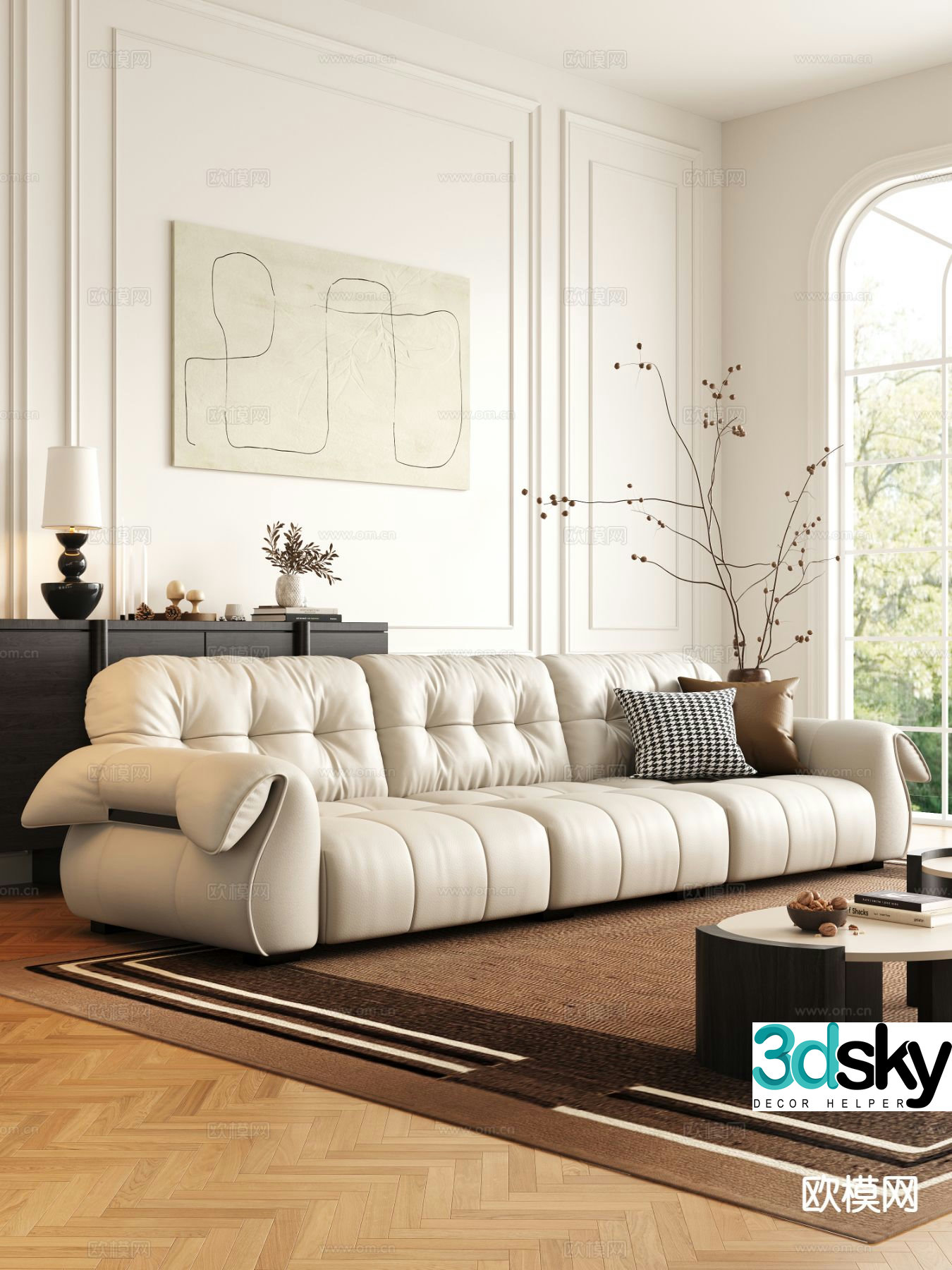 Modern three-seat sofa leather sofa 3d model