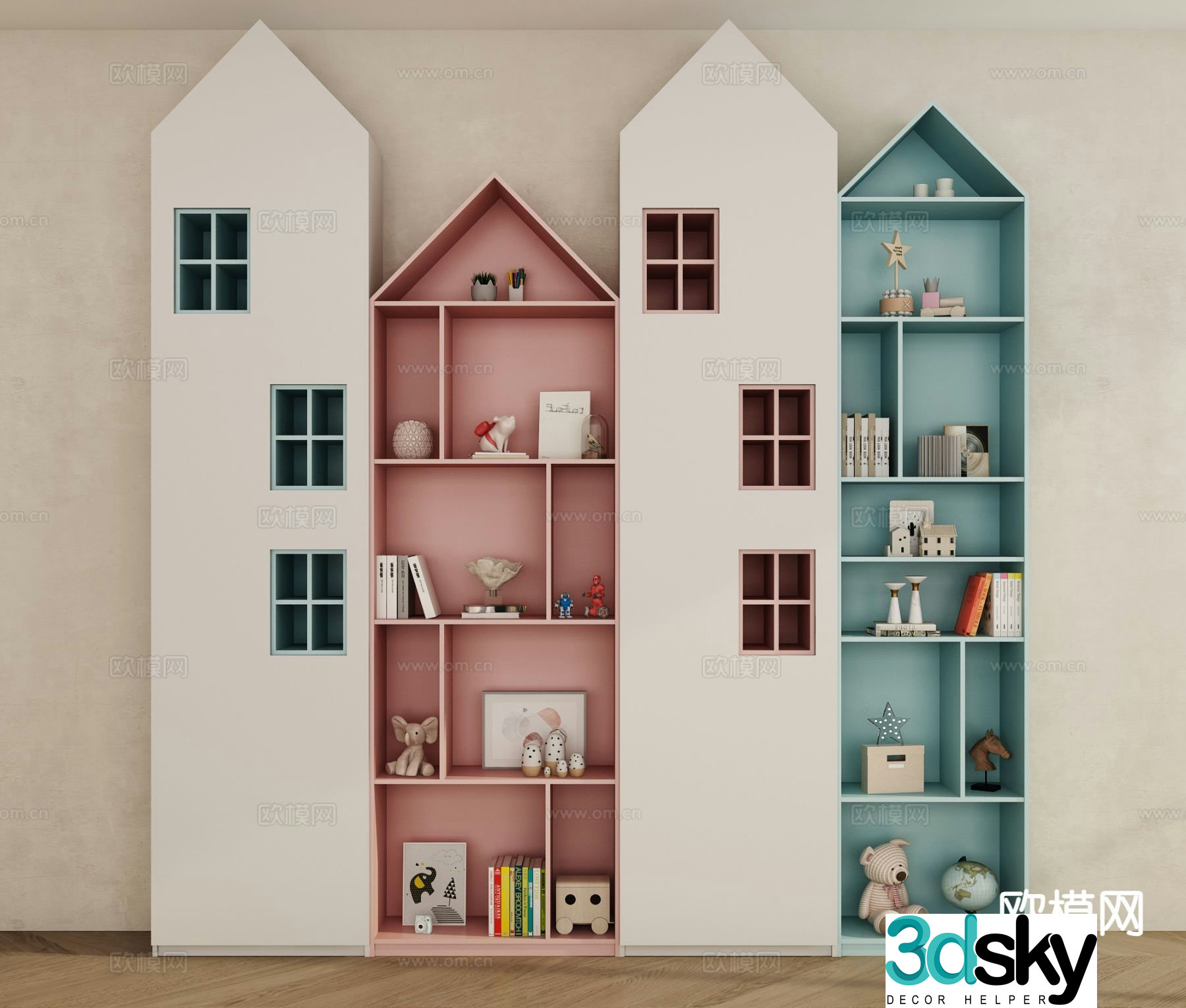 Modern children’s bookcase 3d model