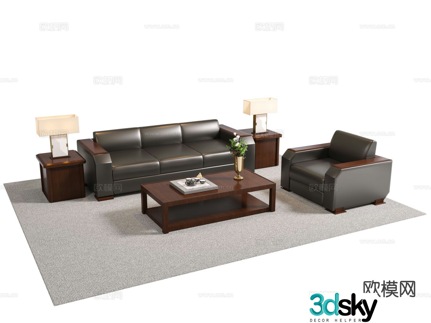 New Chinese style office sofa modular sofa 3d model