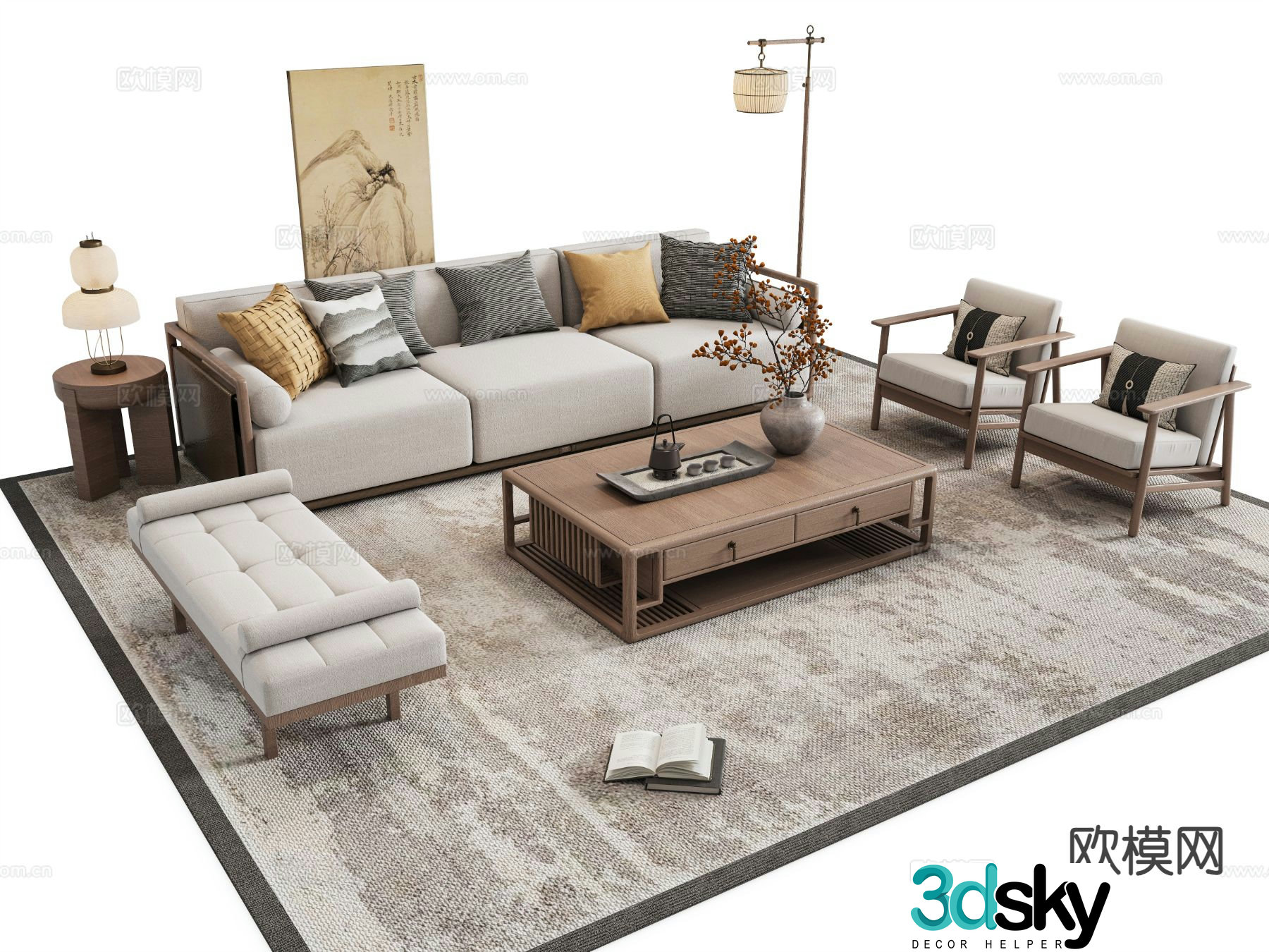 New Chinese style sofa modular sofa 3d model