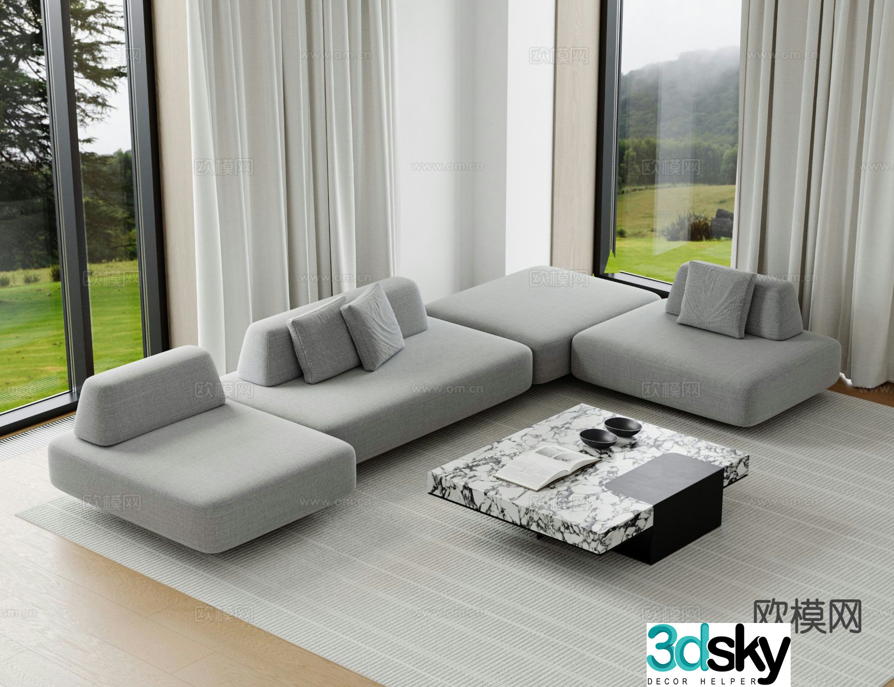 Modern modular sofa multi-person sofa 3d model