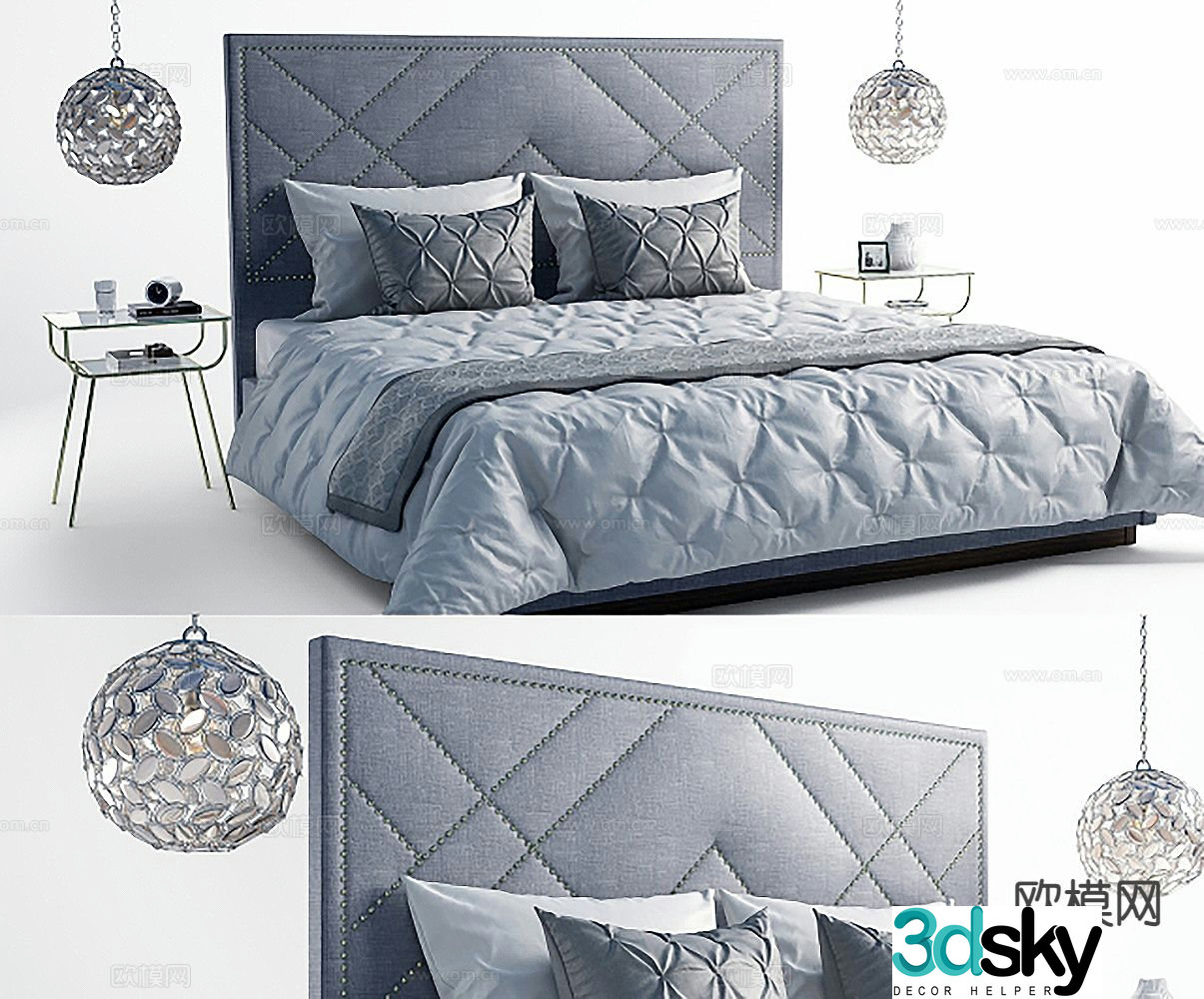 Light luxury double bed 3D model