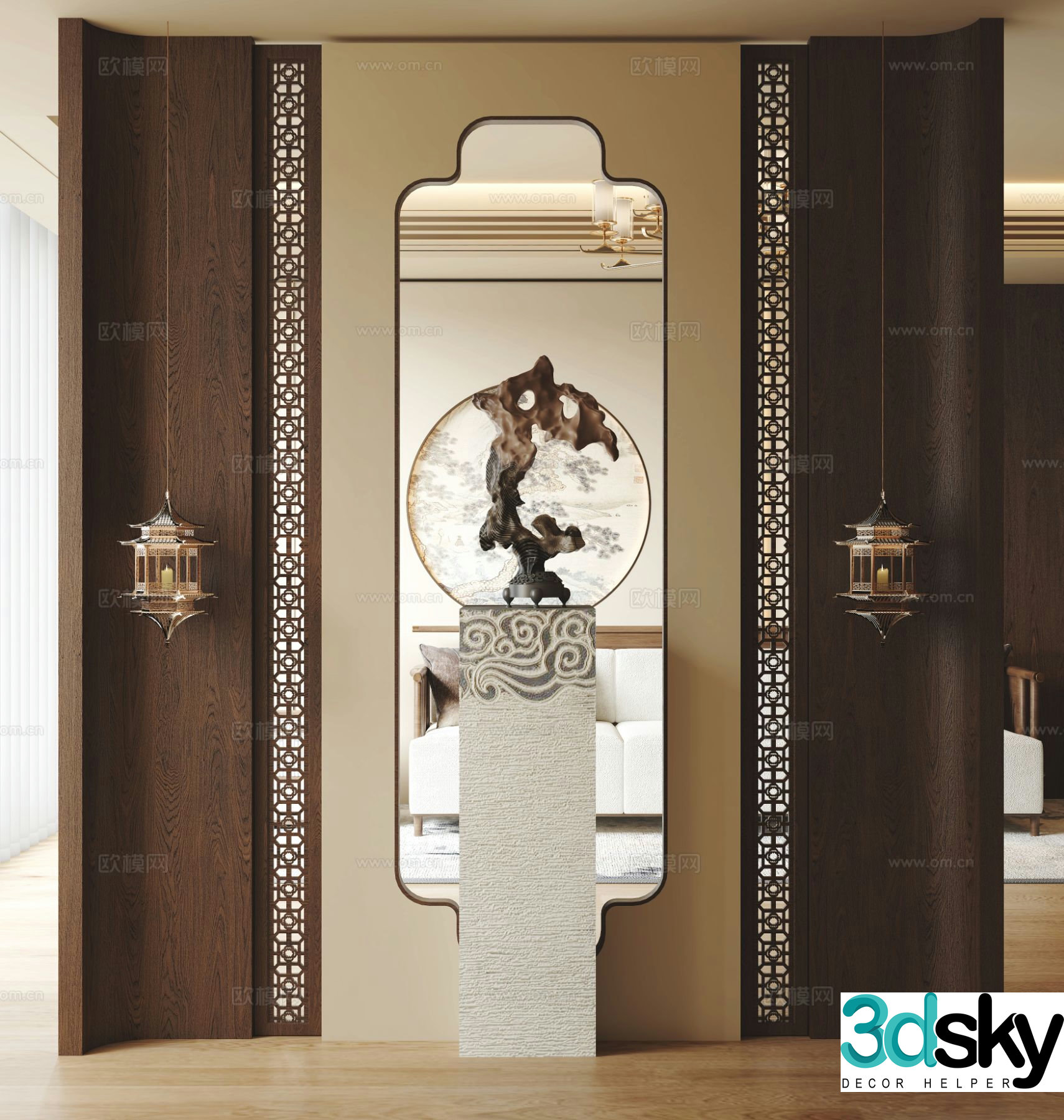 New Chinese style entrance partition 3D model