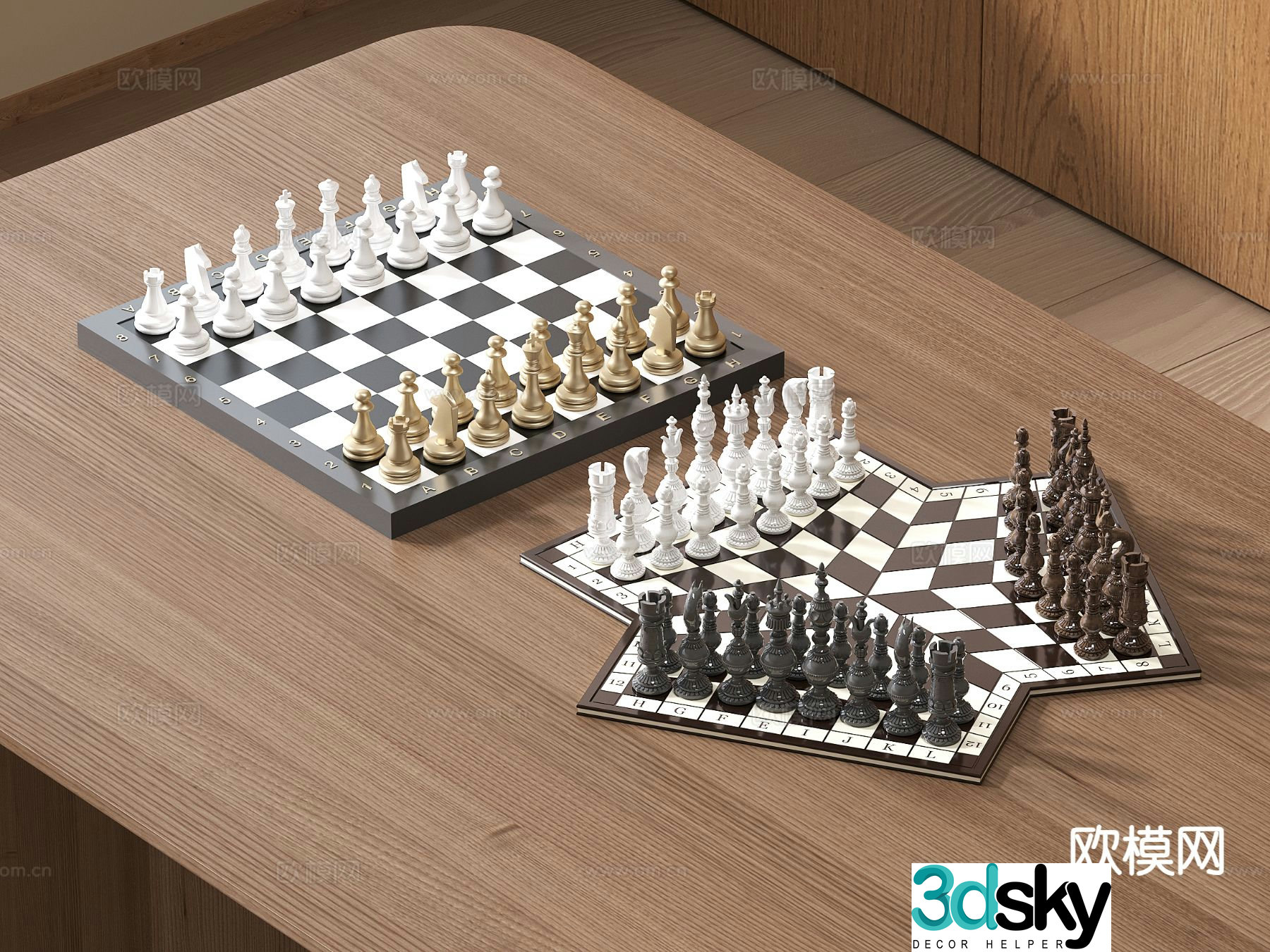 Chess board chess piece board game 3d model