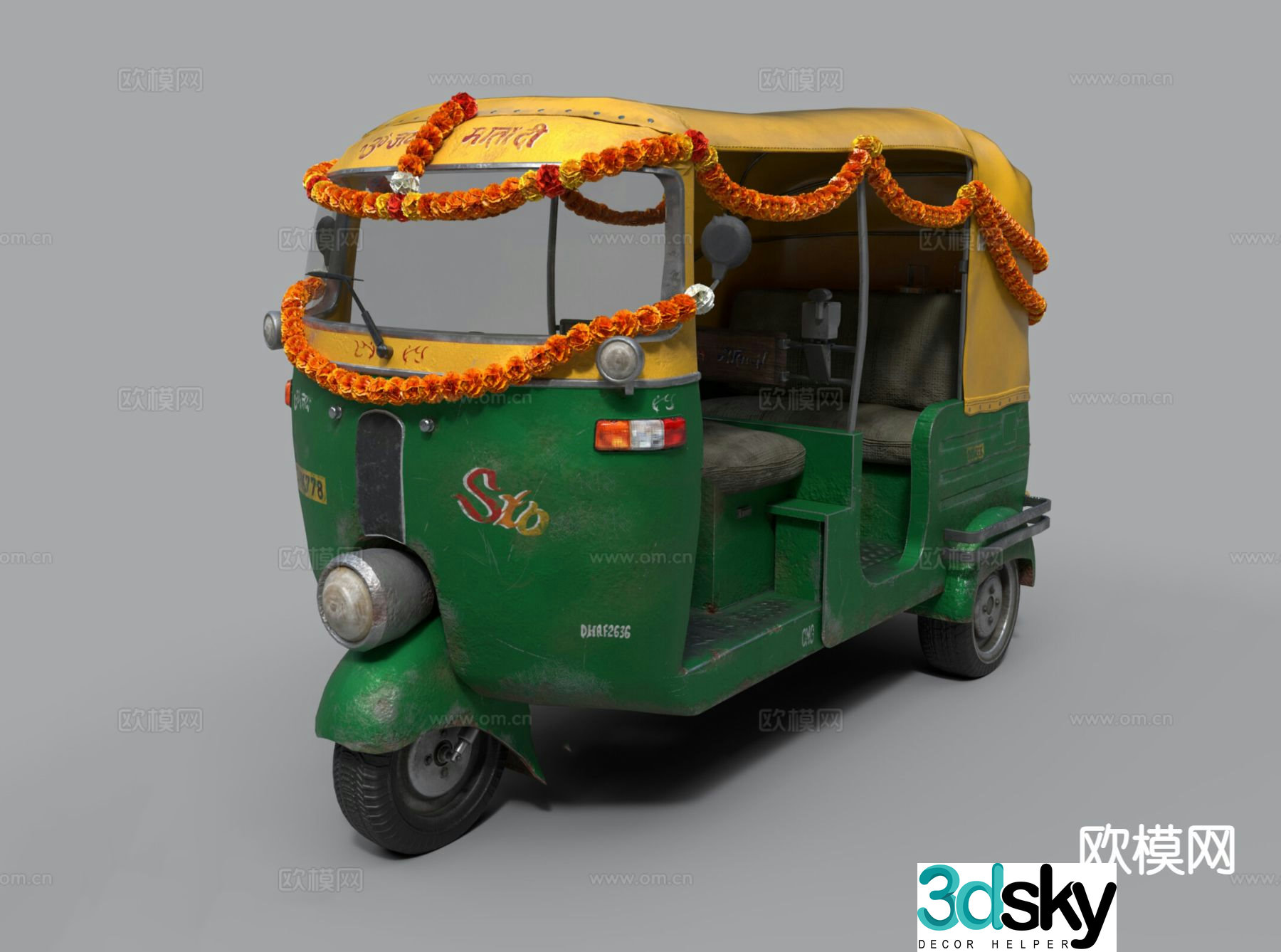 indian taxi indian three wheeler bus 3d model