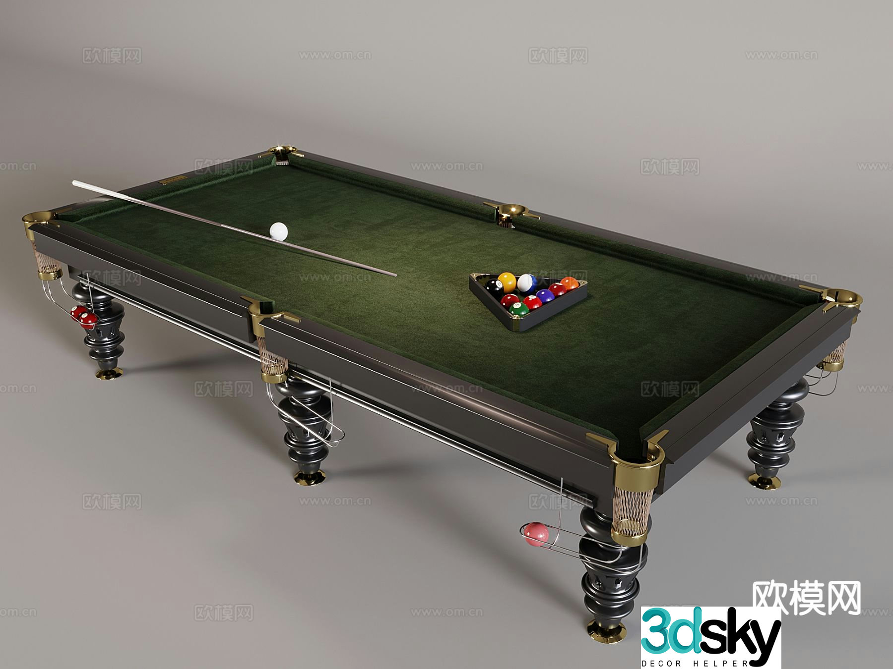 Modern pool table pool cue 3d model