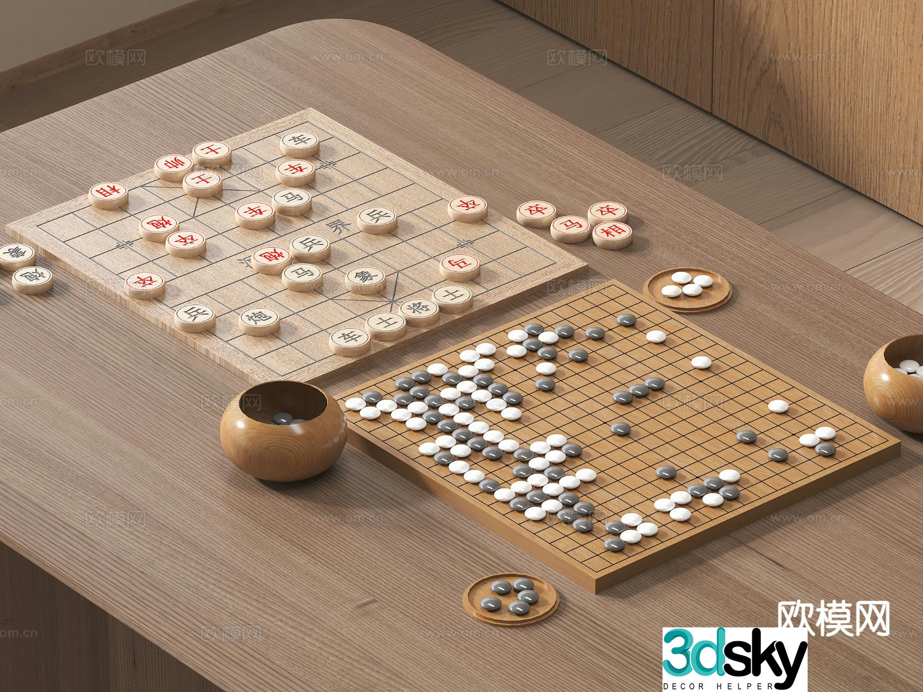 Chinese chess, Go, chess board 3d model