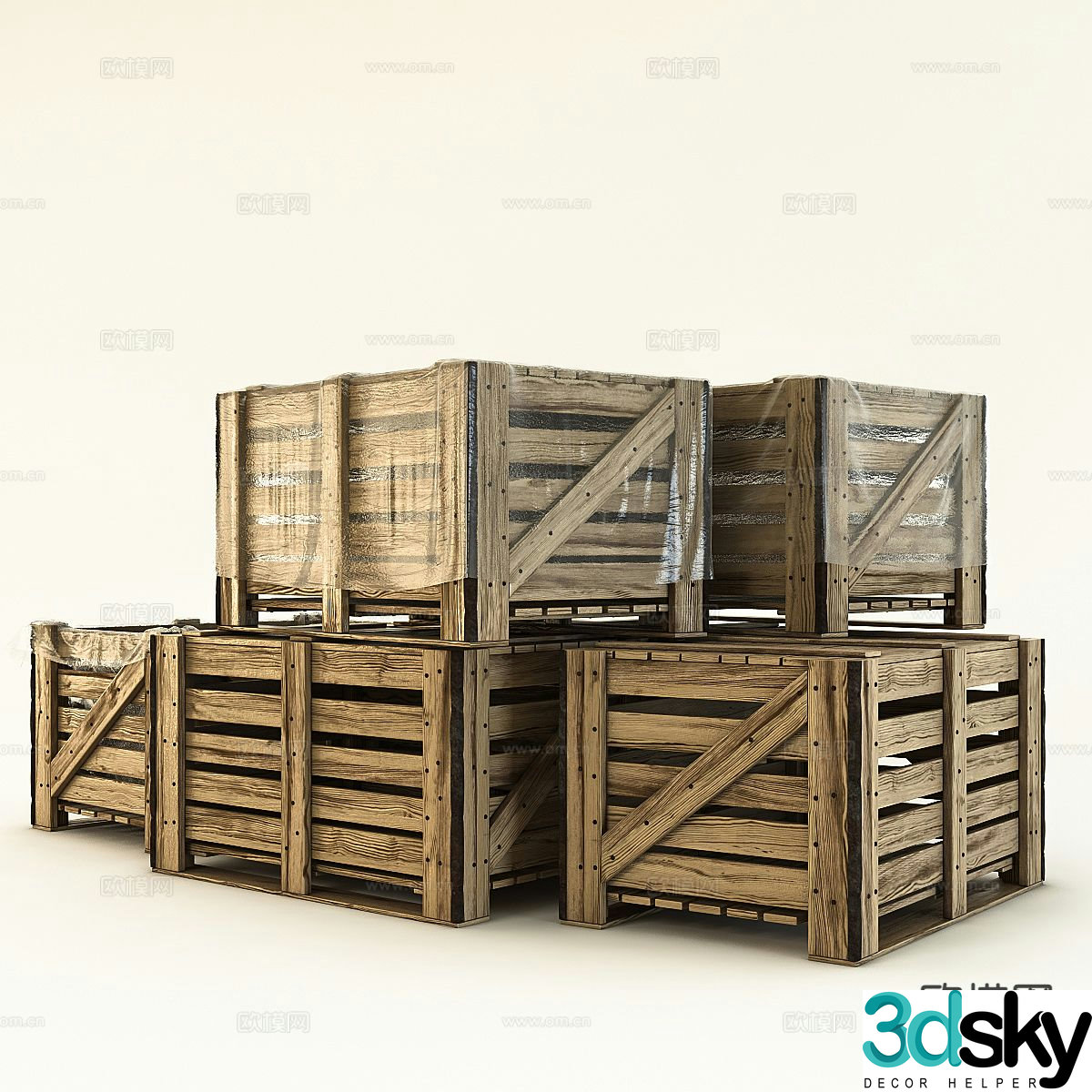 Wooden box old storage box 3d model