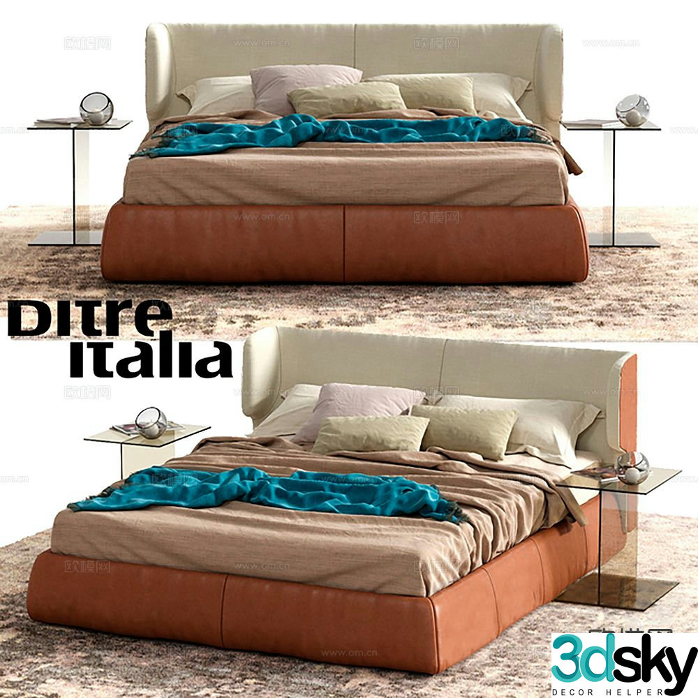 Italian double bed 3d model