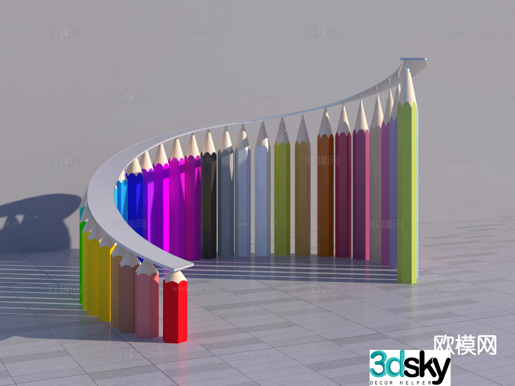 Modern pencil spin landscape sketch 3d model