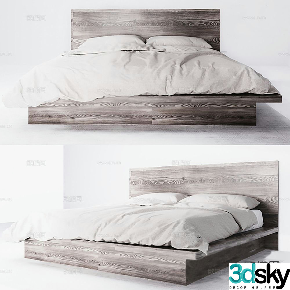 Log style double bed 3d model