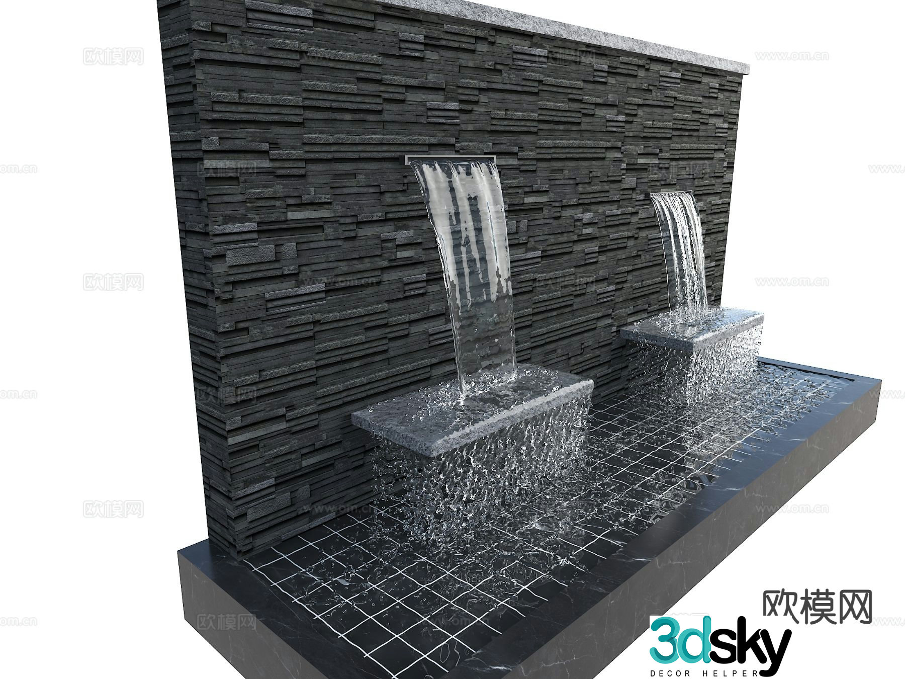 Modern courtyard pool water feature wall falling water feature wall 3D model