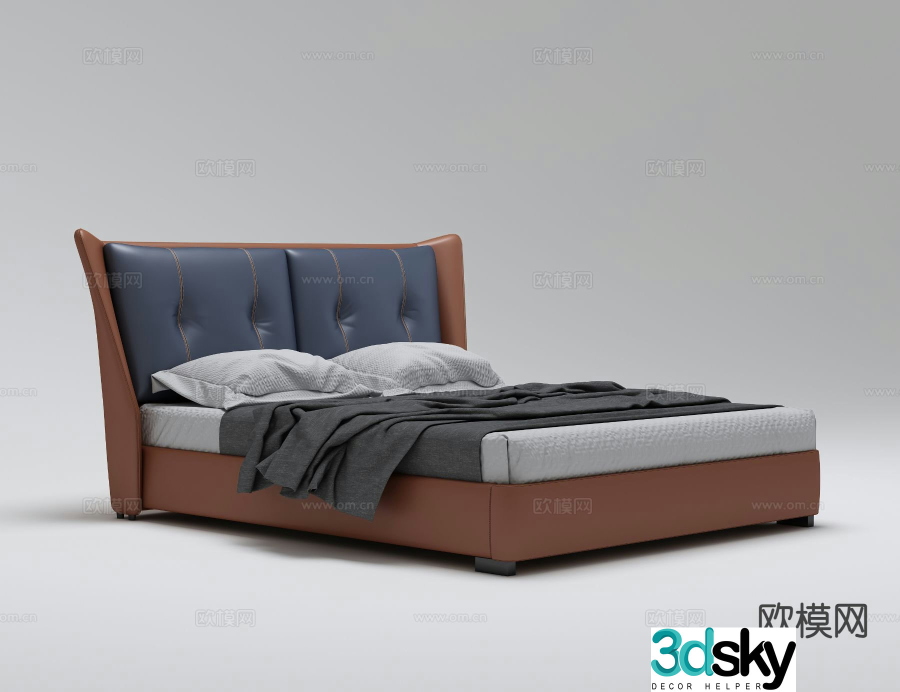 Simple European double bed 3d model