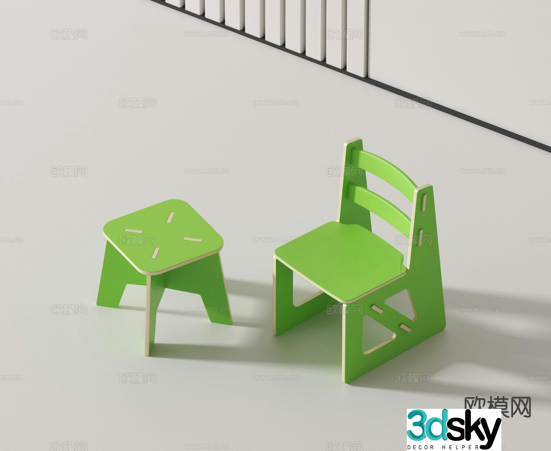 Modern children’s chair children’s stool wooden chair 3d model