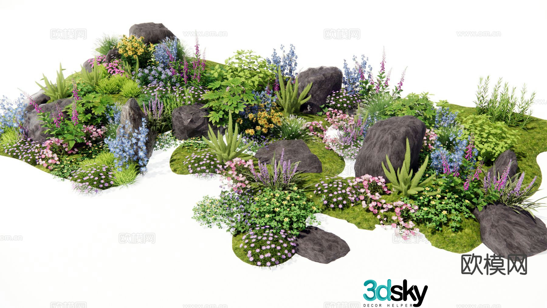 Flowers plants flower glasses flower border group asparagus 3D model