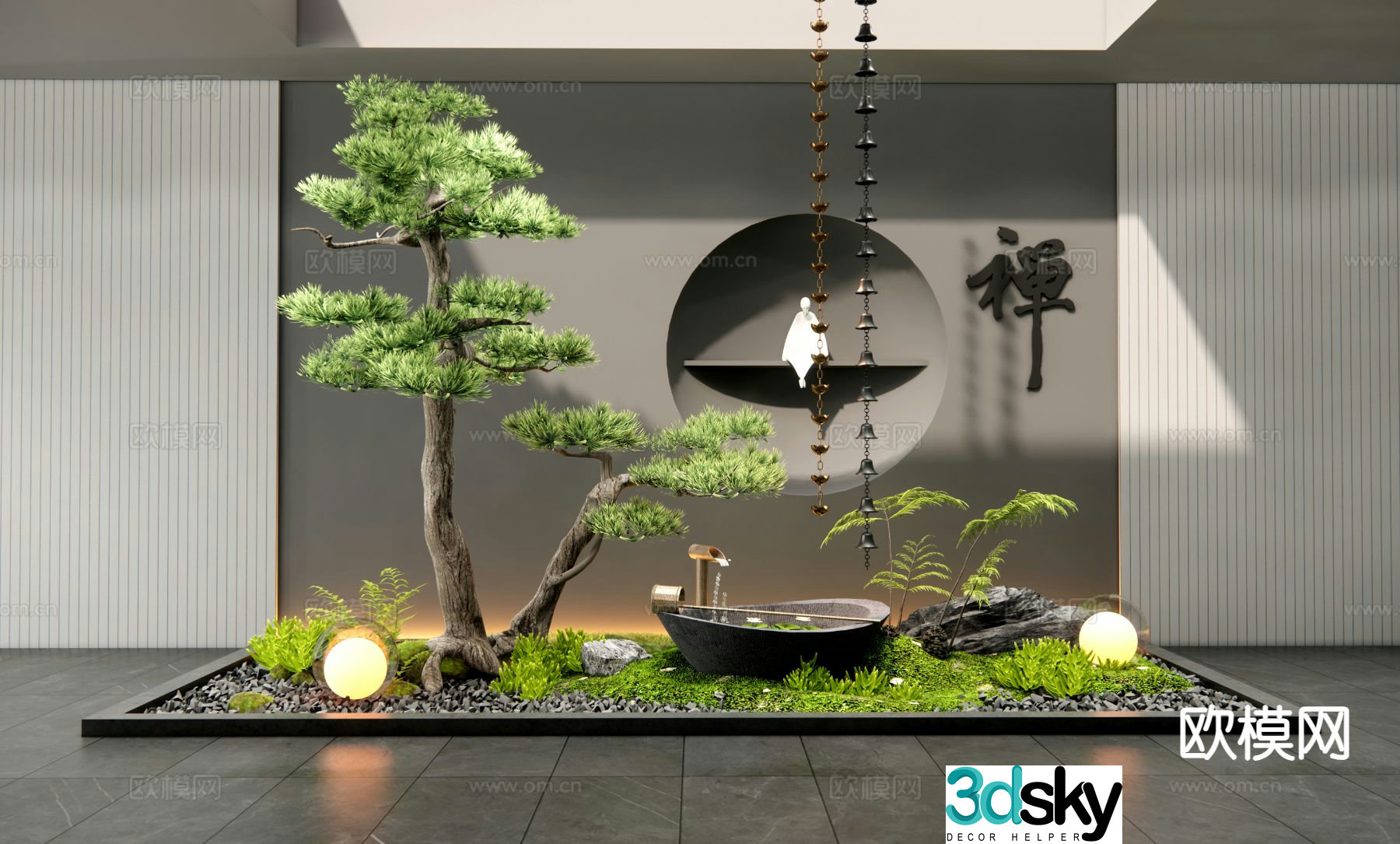 New Chinese style indoor landscaping courtyard sketch 3D model