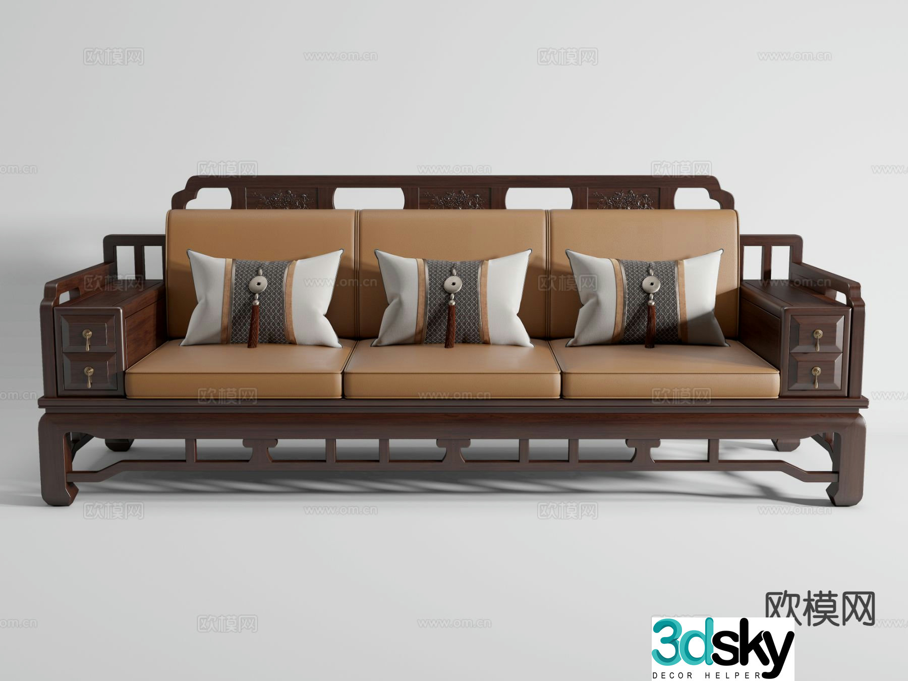 Chinese three-person sofa mahogany sofa 3d model
