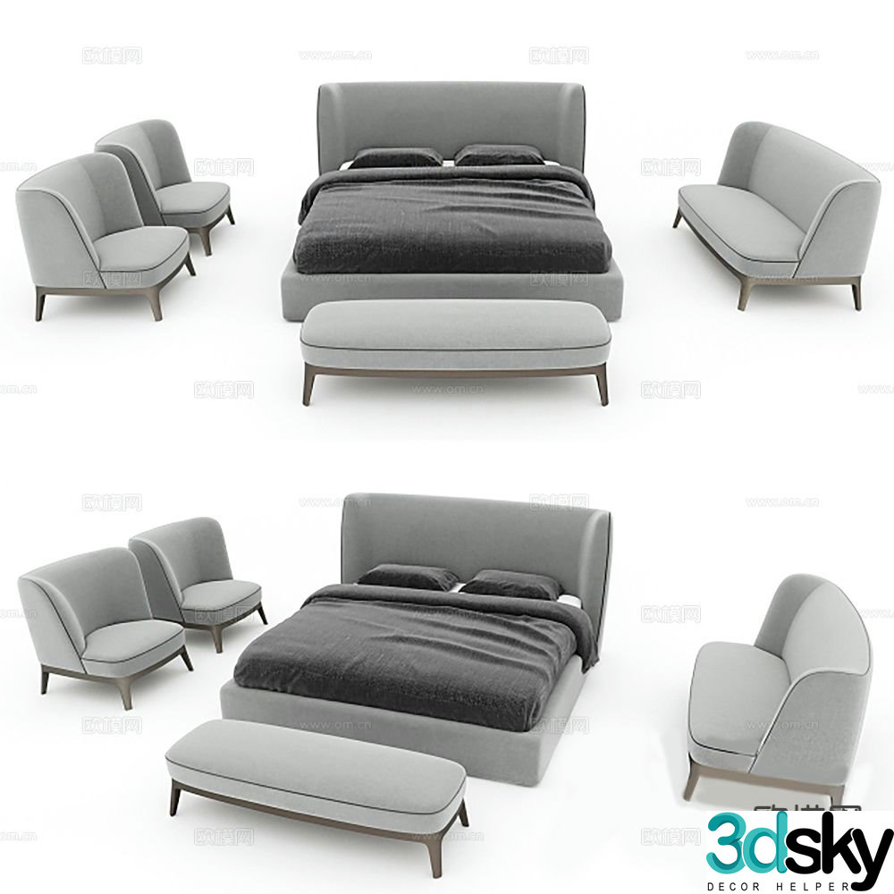 Modern double bed 3d model