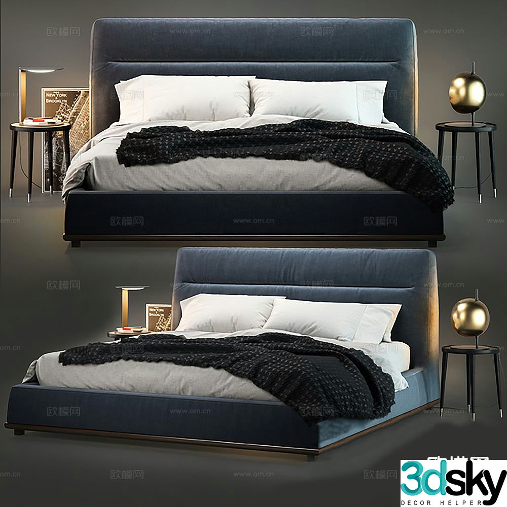 Light luxury double bed 3D model